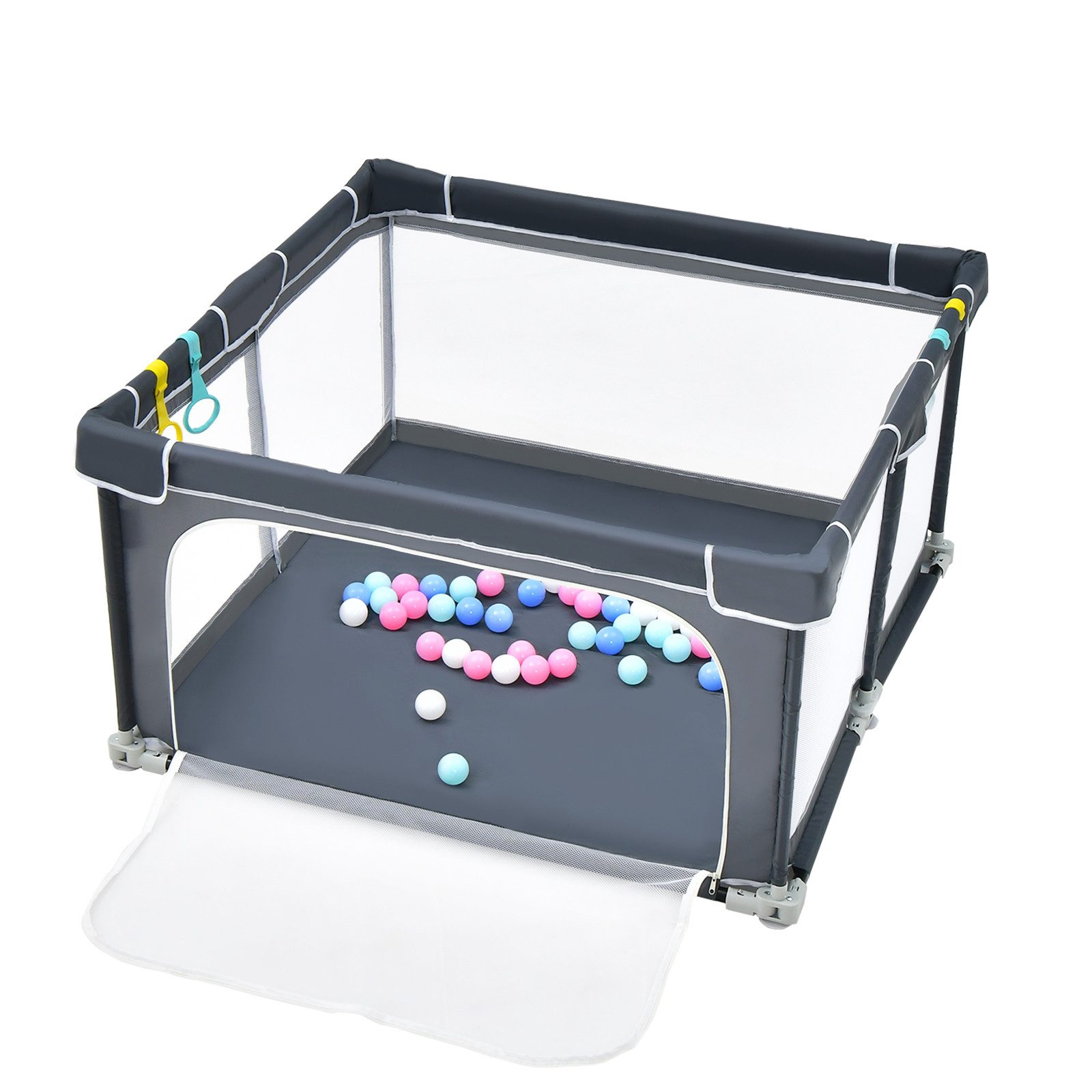COSTWAY Laufgitter klappbar, Baby Laufstall mit 50 Bälle & Netzwänden & Tür günstig online kaufen