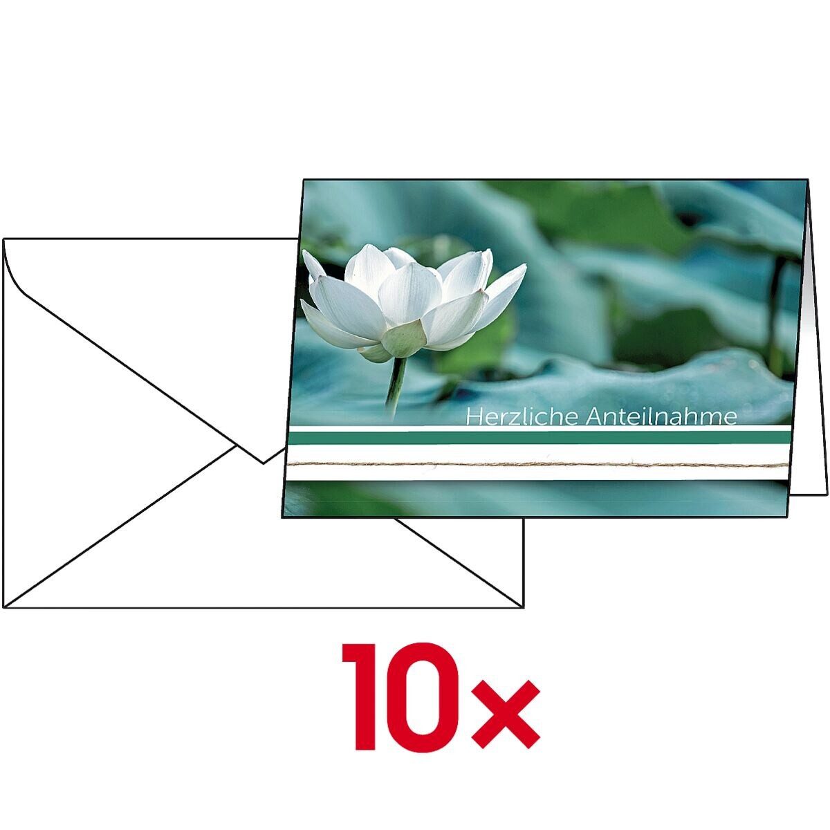 Sigel Beileidskarte Water Lily, Trauerkarte mit Schriftzug, 10 Karten inkl. Umschläge