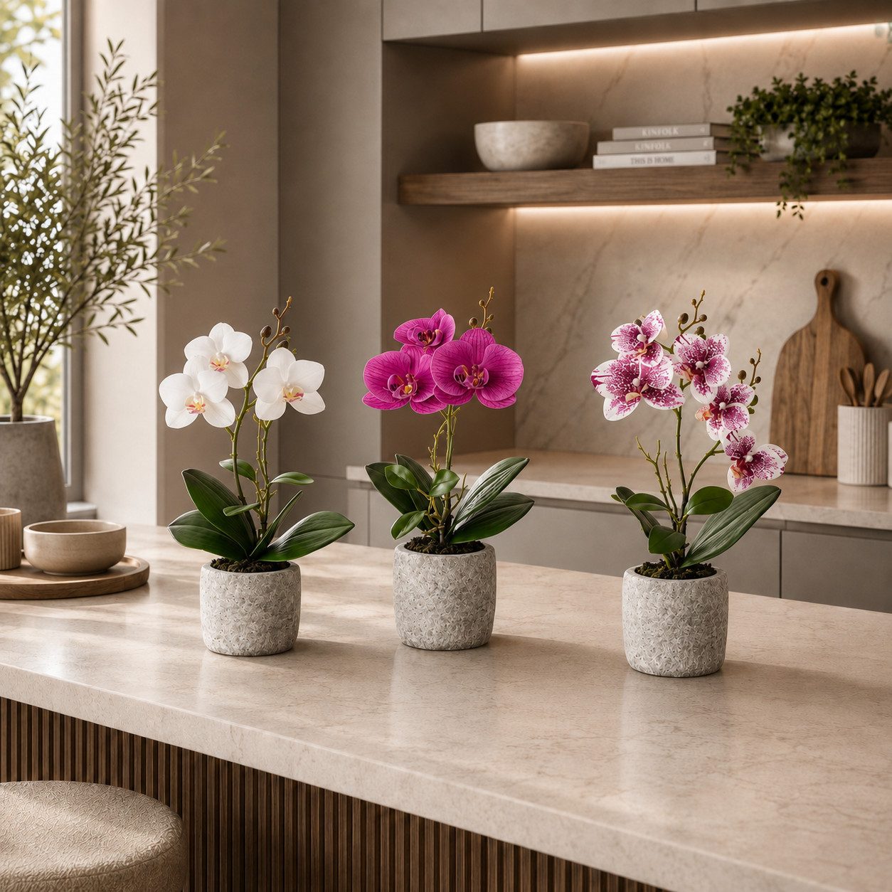 Kunstorchidee 3er Set künstliche Orchideen wie echt (35cm) in Hochglanz-Keramiktopf Orchidee, PASCH – Bild 5 von 5