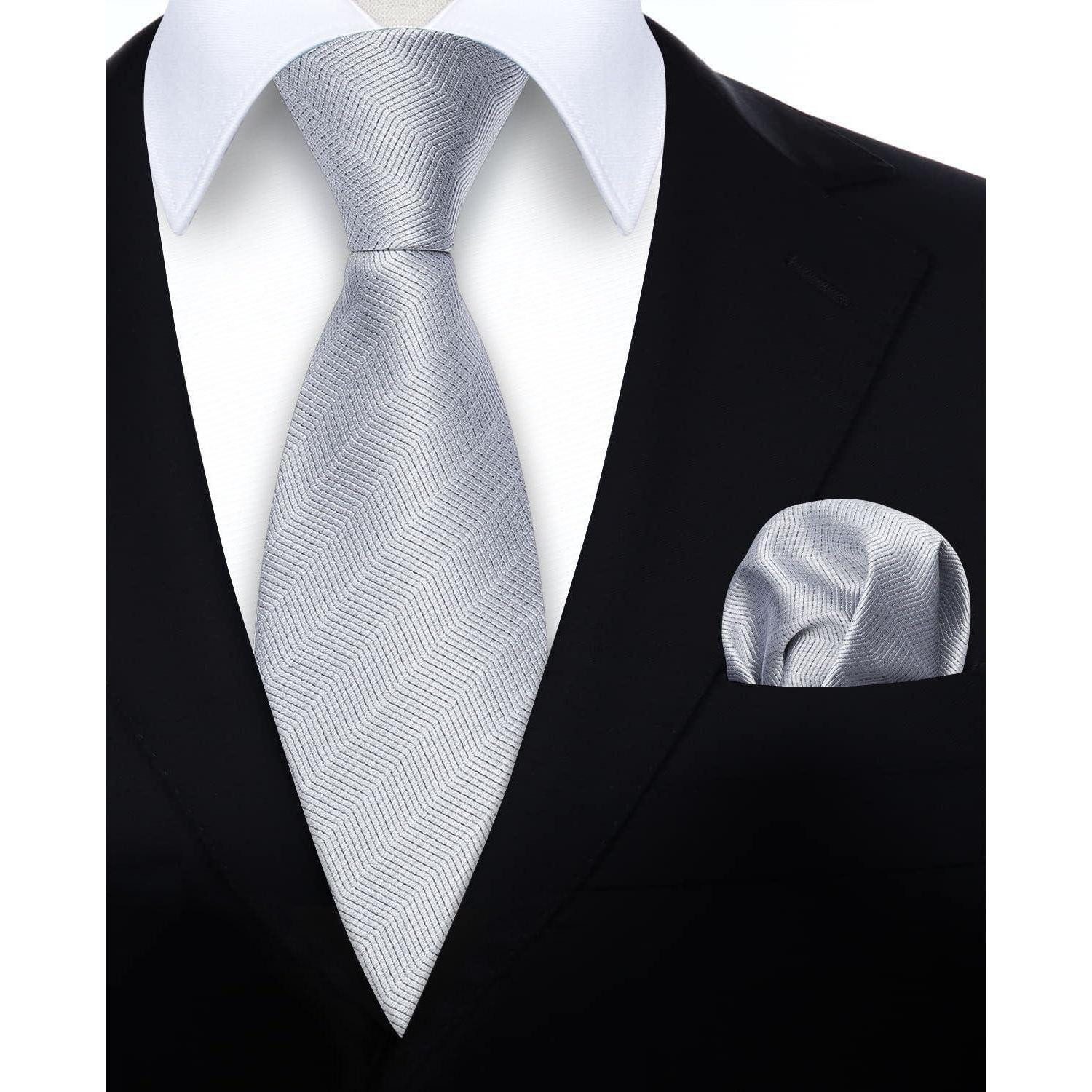 LuxusKollektion Krawatte Krawatte Einstecktuch Set Herren Hochzeit Einheitsgröße silbergrau