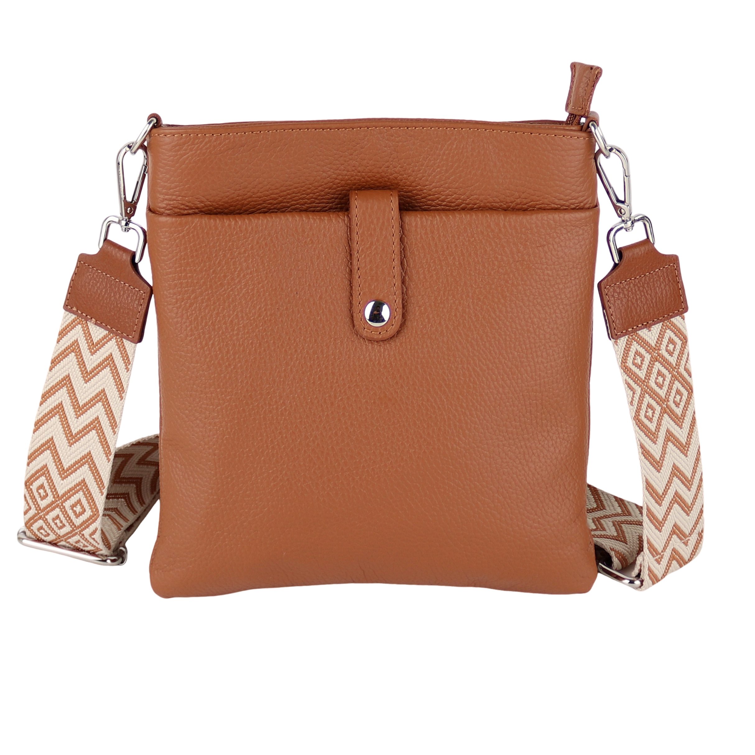 MIRROSI Umhängetasche Damen Crossbody Bag, Echtleder Made In Italy (Schultertasche für jeden Anlass (1 Tasche & 2 Gurte), BOHO Style), 23x24x2cm, gemusterten& verstellbaren Schulterriemen