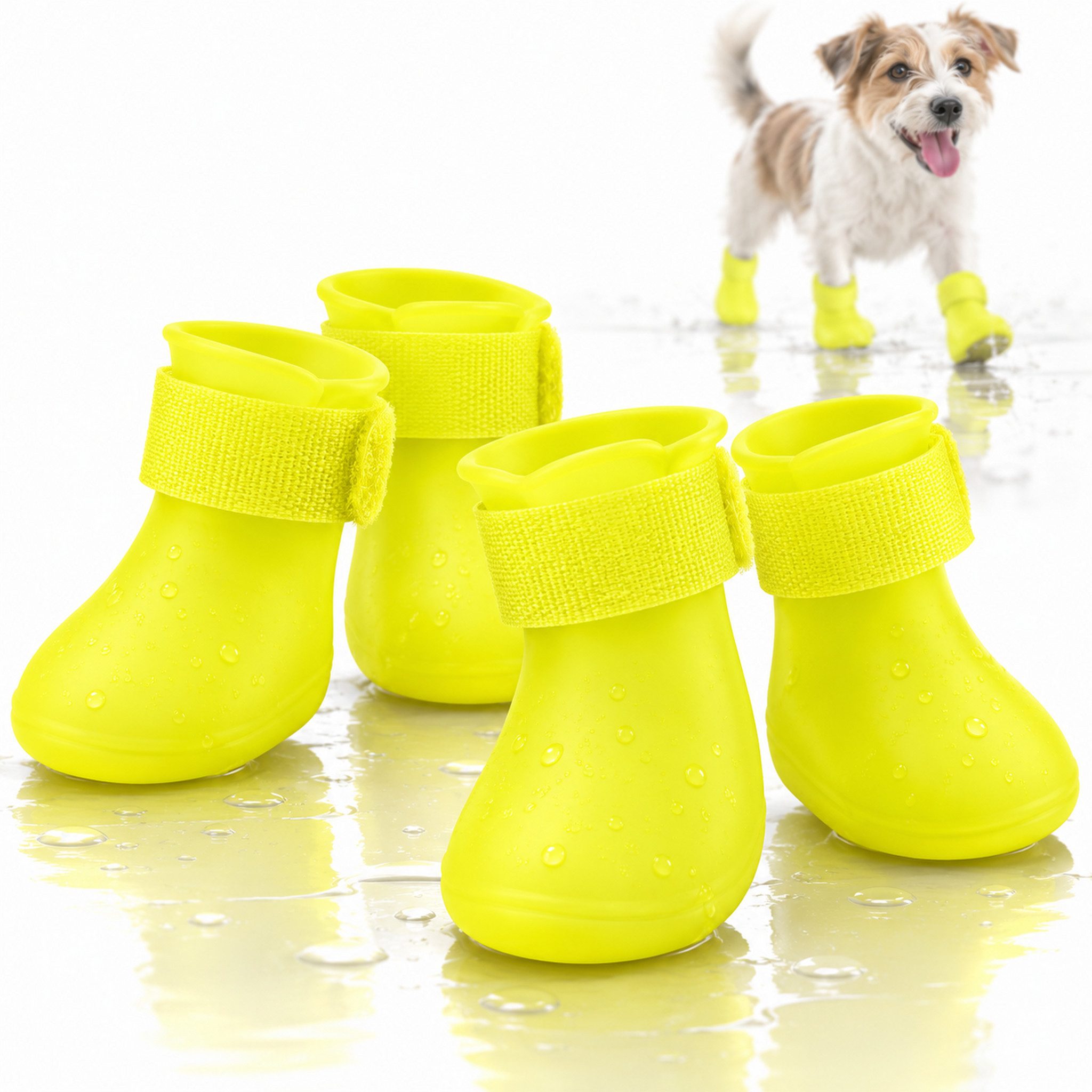 FLOCKI Pets™ Hundejacke Hundeschuhe Gummi 4er-Set Pfotenschutz mit Klettverschluss für Regen, 4er-Set, flexibles Material, verstellbarer Klettverschluss