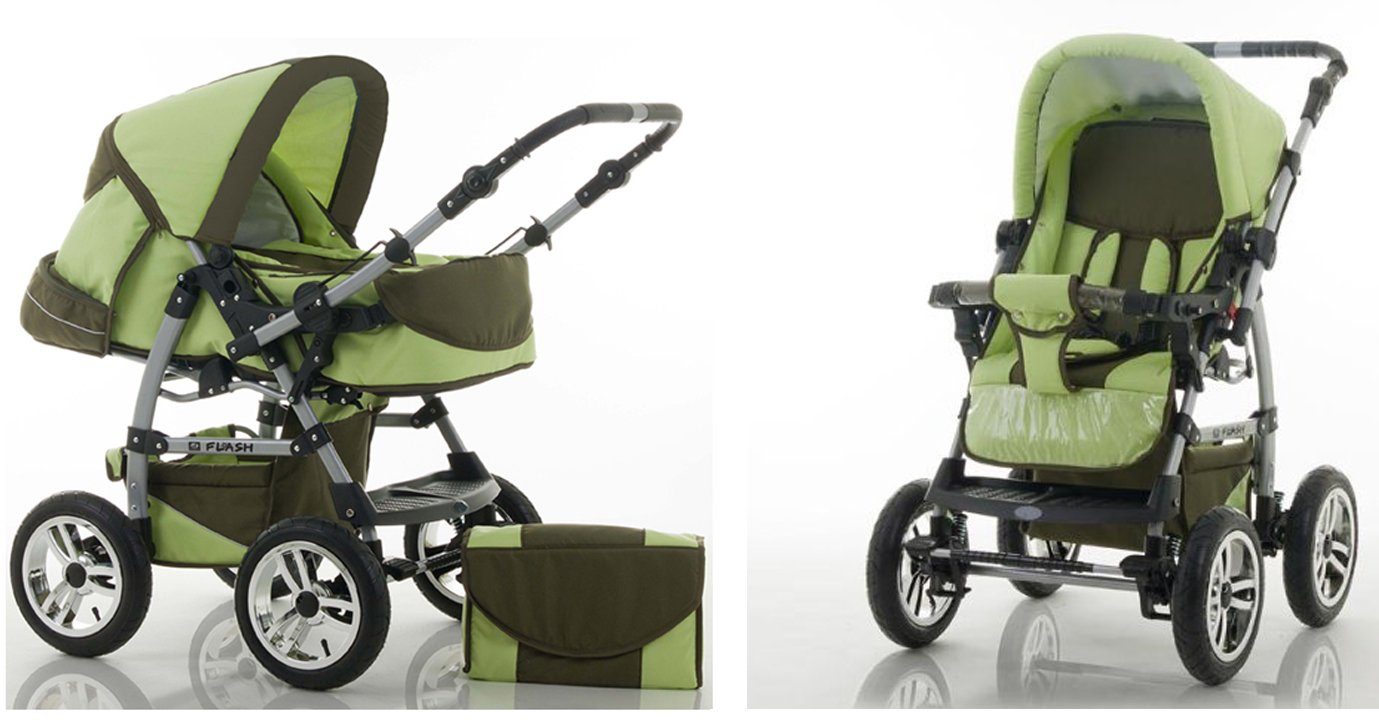Kinderwagen-Set in 15 in Autositz inkl. Teile Kombi-Kinderwagen - Flash babies-on-wheels - 18 1 Farben Hellgrün-Olive 3