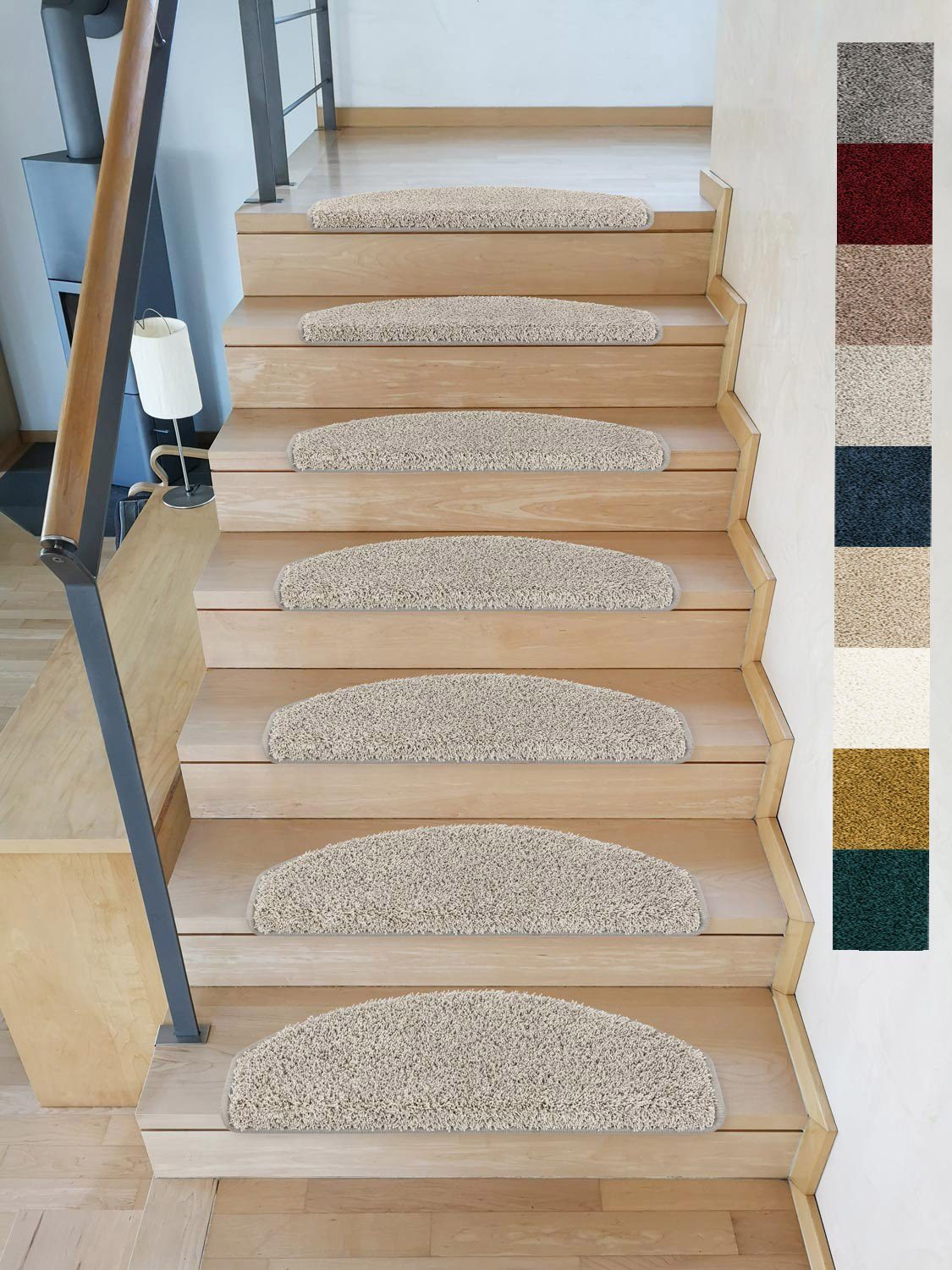 Metzker® Stufenmatte Shaggy Stufenmatten Emphoria Halbrund lichtgrau 15 Stü günstig online kaufen