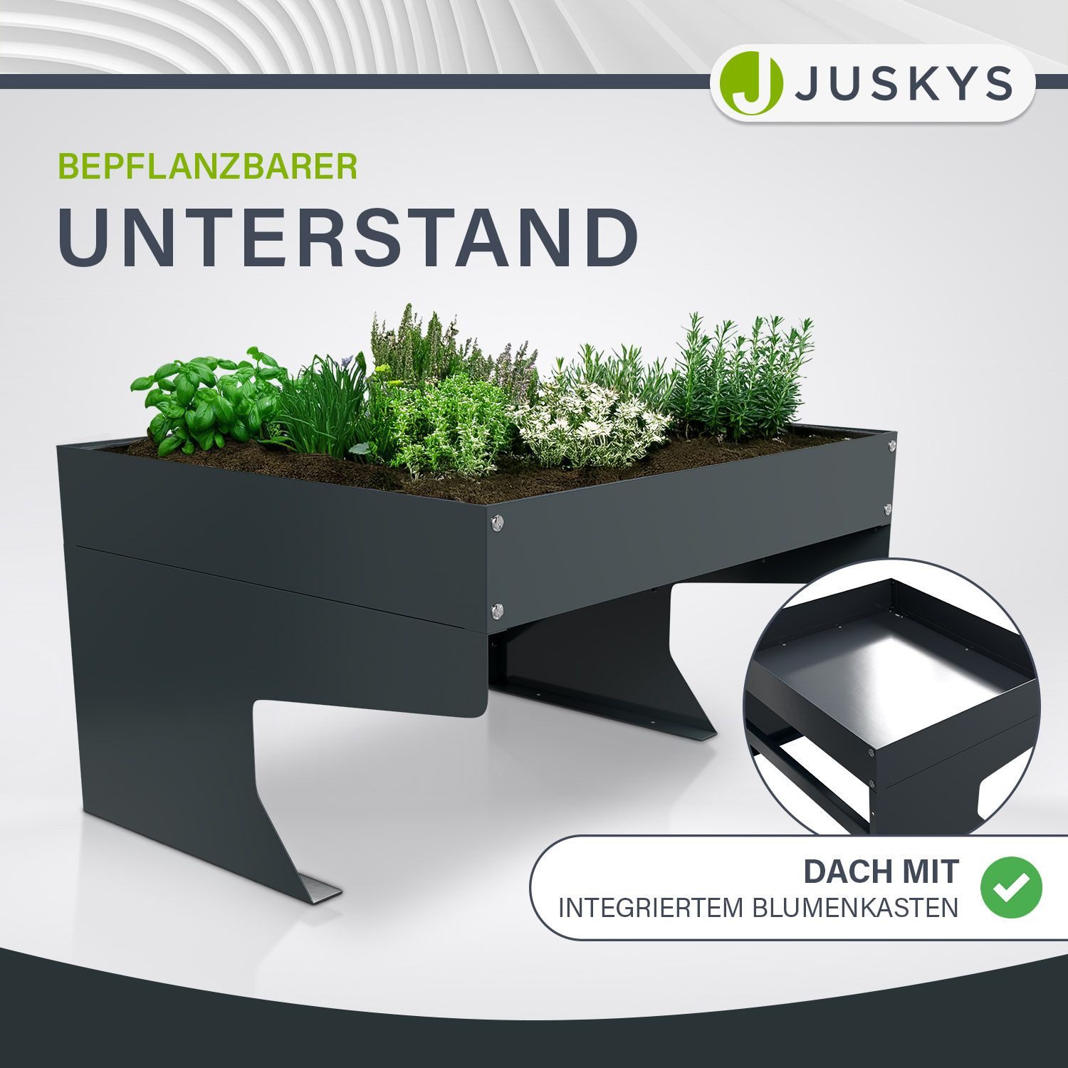 Juskys Mähroboter-Garage, BxTxH: 60x70x37 cm, für Garten, mit Pflanzkasten, Schutz vor Witterung, verzinkter Stahl, langlebig