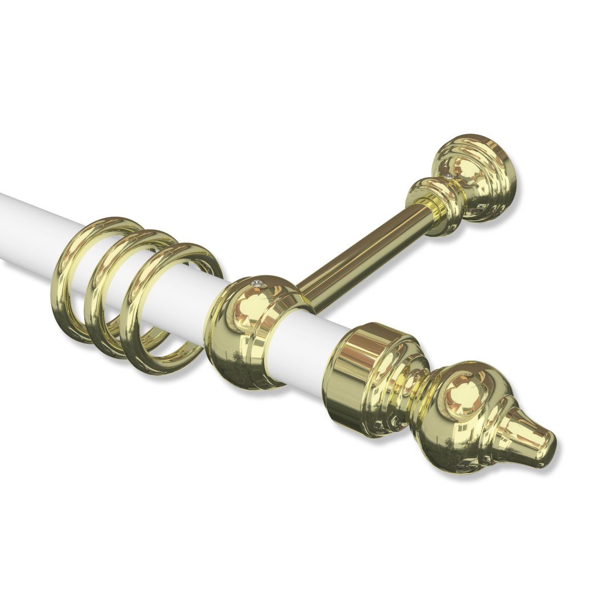 INTERDECO Gardinenstange Classic Rondo, Ø 28 mm, 1-läufig, Wandmontage, Deckenmontage, Weiß / Messing-farbig