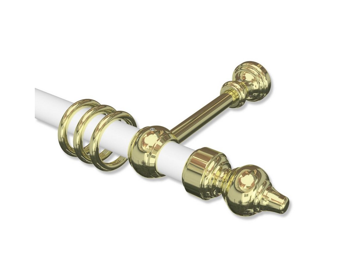 INTERDECO Gardinenstange Classic Rondo, Ø 28 mm, 1-läufig, Wandmontage, Deckenmontage, Weiß / Messing-farbig