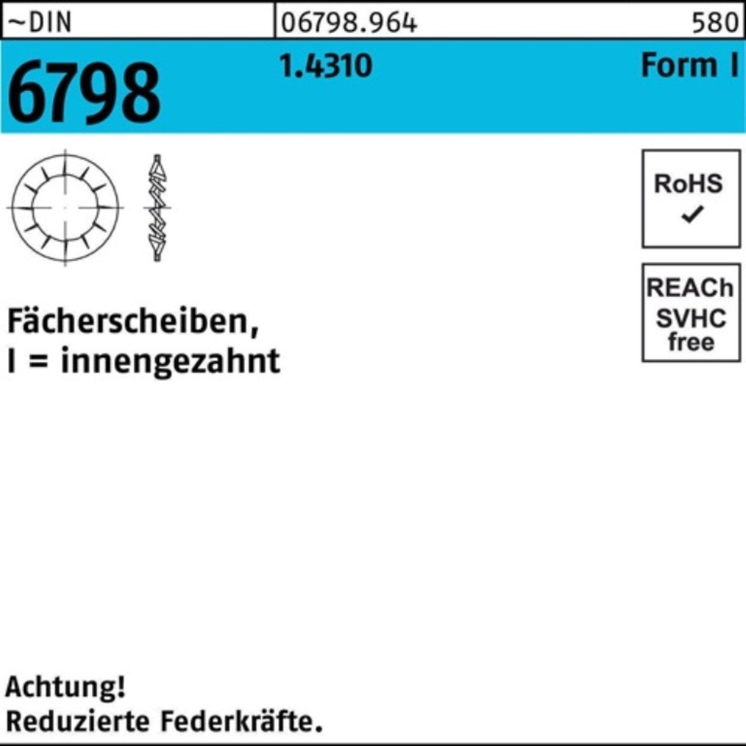 Reyher Fächerscheibe 1000er Pack Fächerscheibe DIN 6798 FormI innengezahnt I 6,4 1.4310 10