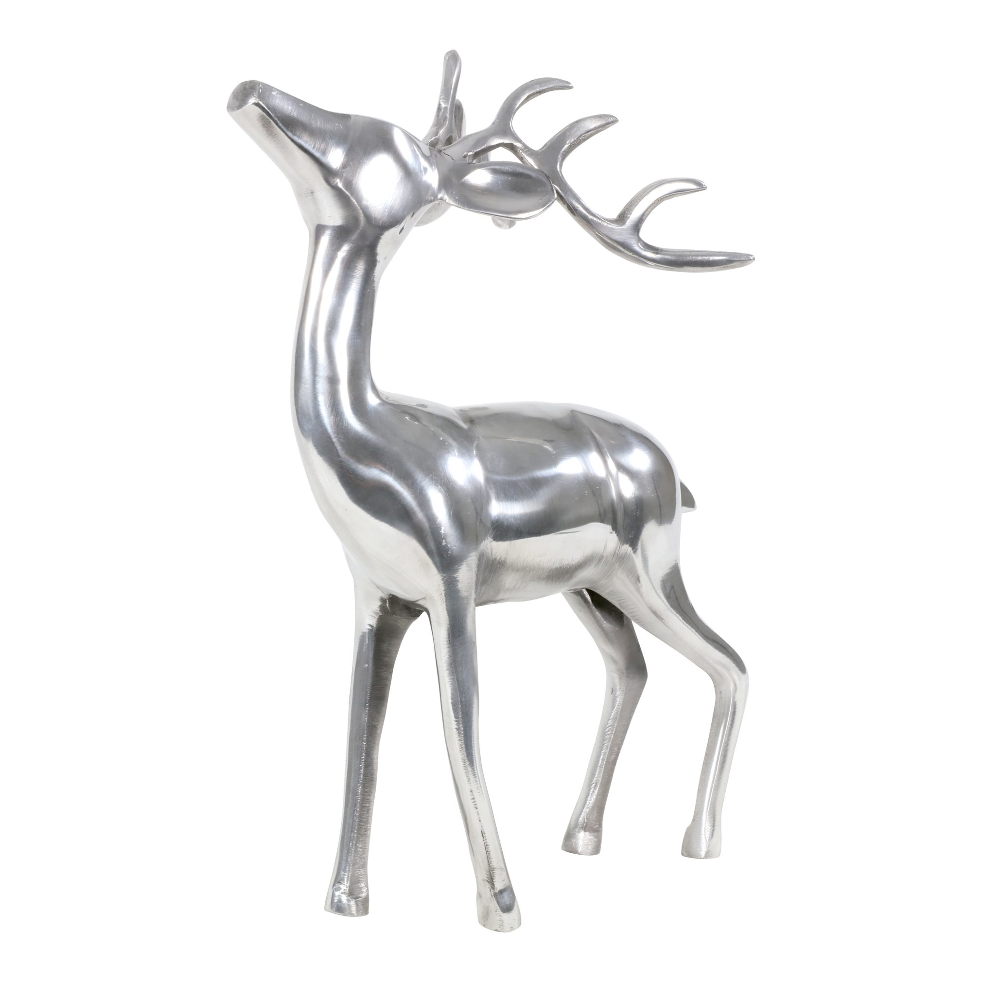 Lesli Living Dekofigur Deko Hirsch Wild stehend Figur poliertes Aluminium silber ca. 38 cm