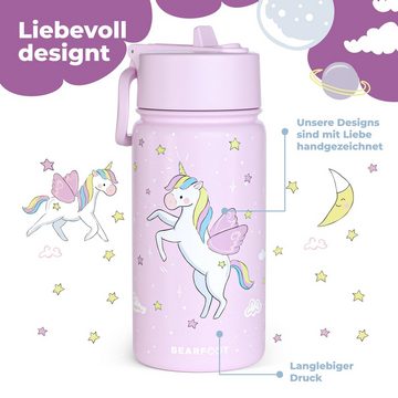 BEARFOOT Trinkflasche Thermo Kinder Trinkflasche Edelstahl - Einhorn lila, Thermosflasche, auslaufsicher, Edelstahl, Kinderflasche, BPA-frei