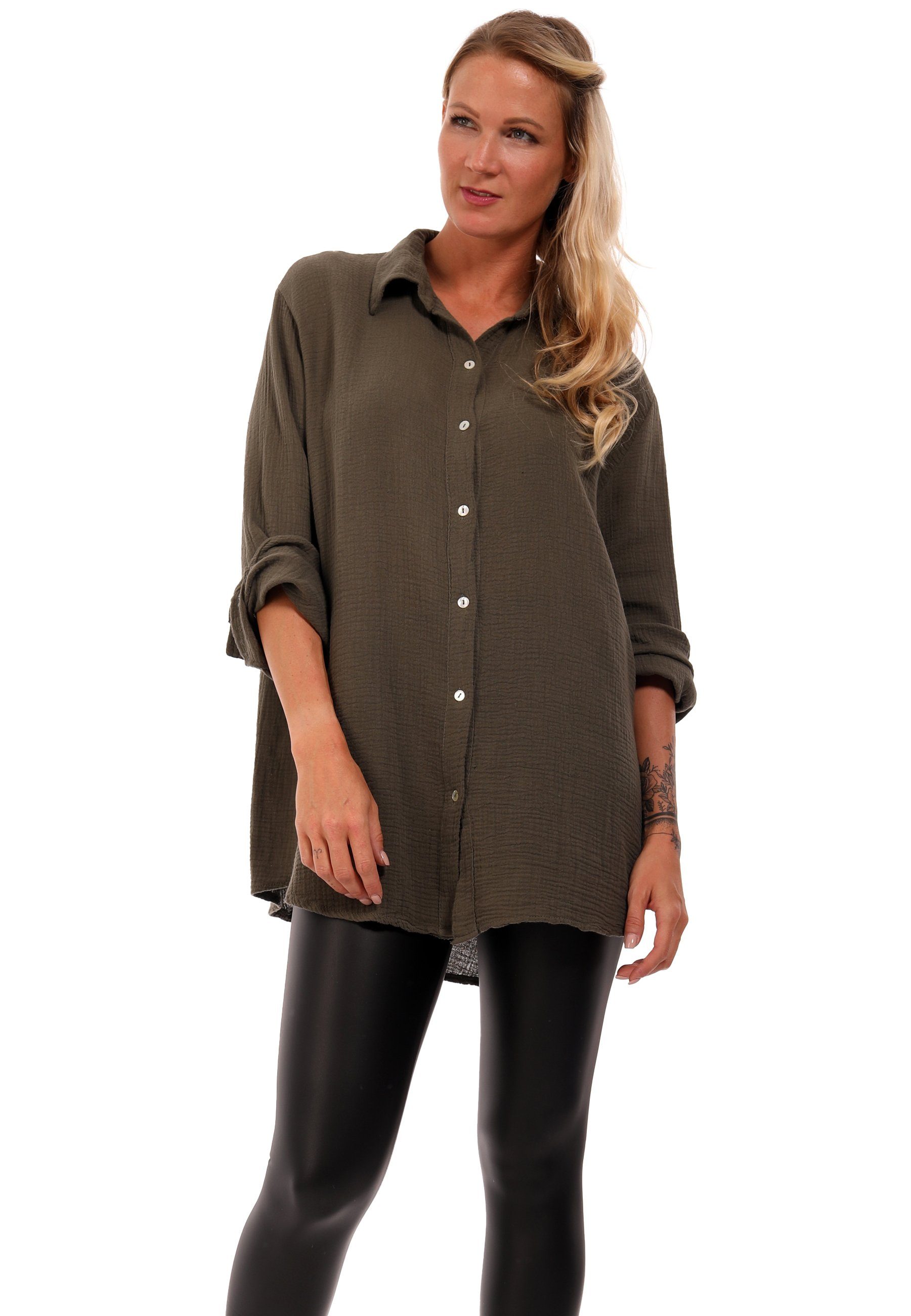 YC Fashion & Style Hemdbluse »Bluse Langarm Casual Longbluse Loose-Fit in  vielen Farben One Size« Uni, Casual, Langarm, Hinten länger