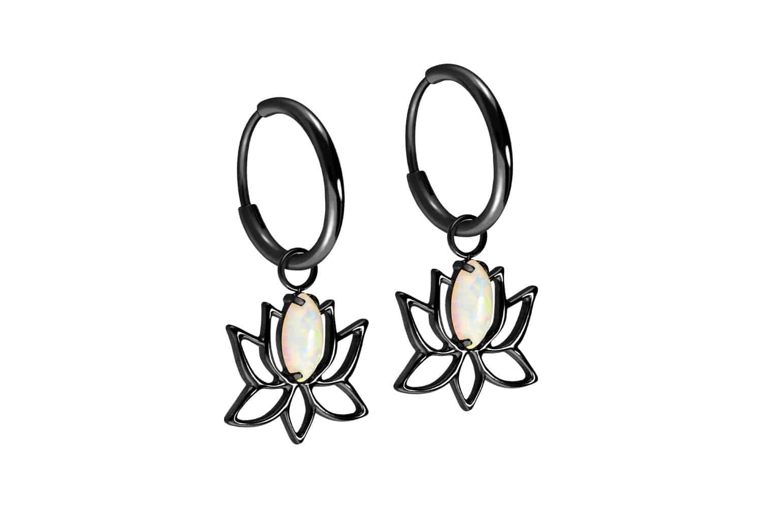 FILANGO Paar Creolen Titan Ohrclicker Creolen LOTUSBLÜTE + SYNTHETISCHER OPAL (Creolen, 1-tlg)