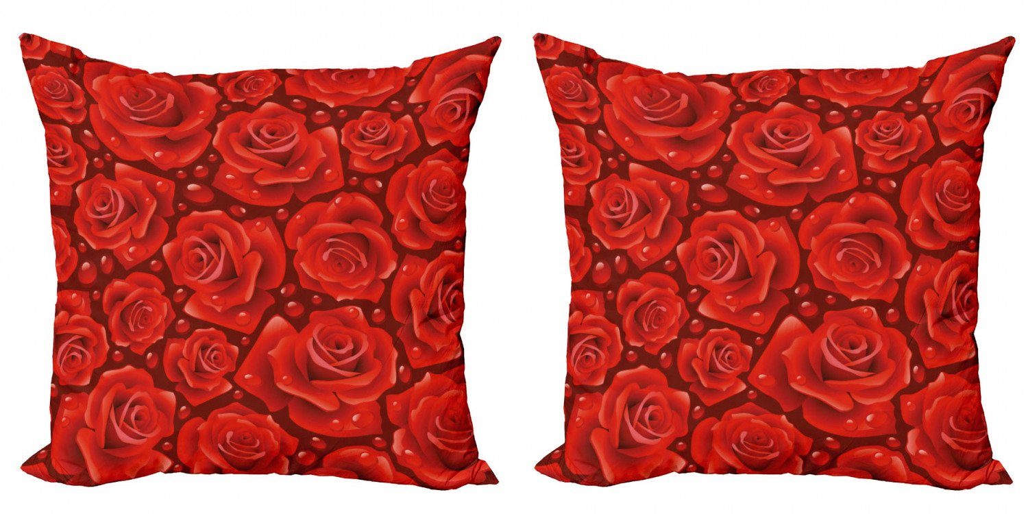 Abakuhaus Accent Rosen Wasser Digitaldruck, Doppelseitiger (2 Kissenbezüge Rose Regen-Tropfen Modern Stück), Rote