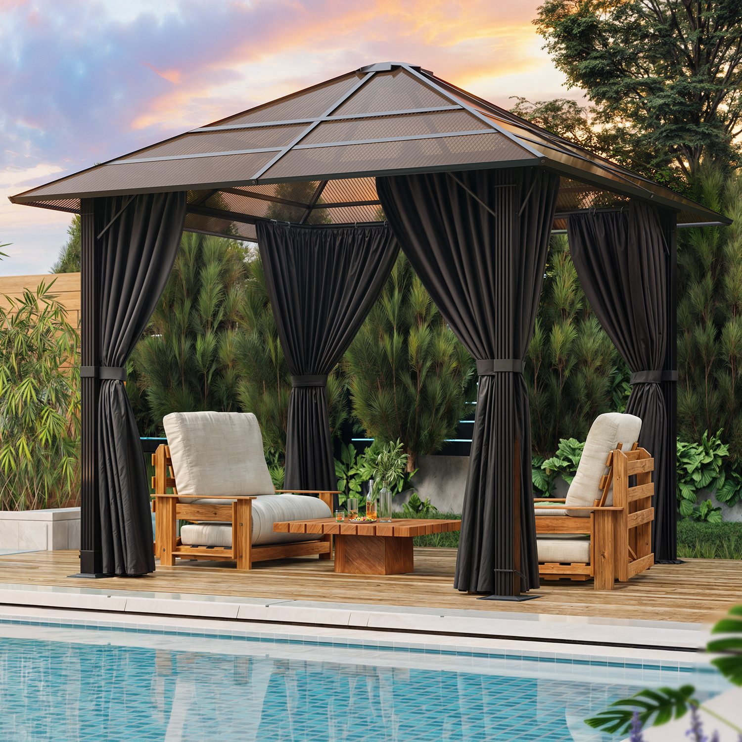 GUNJI Pavillon 3*3m/3*4m Gartenpavillon Aluminium Gazebo günstig online kaufen