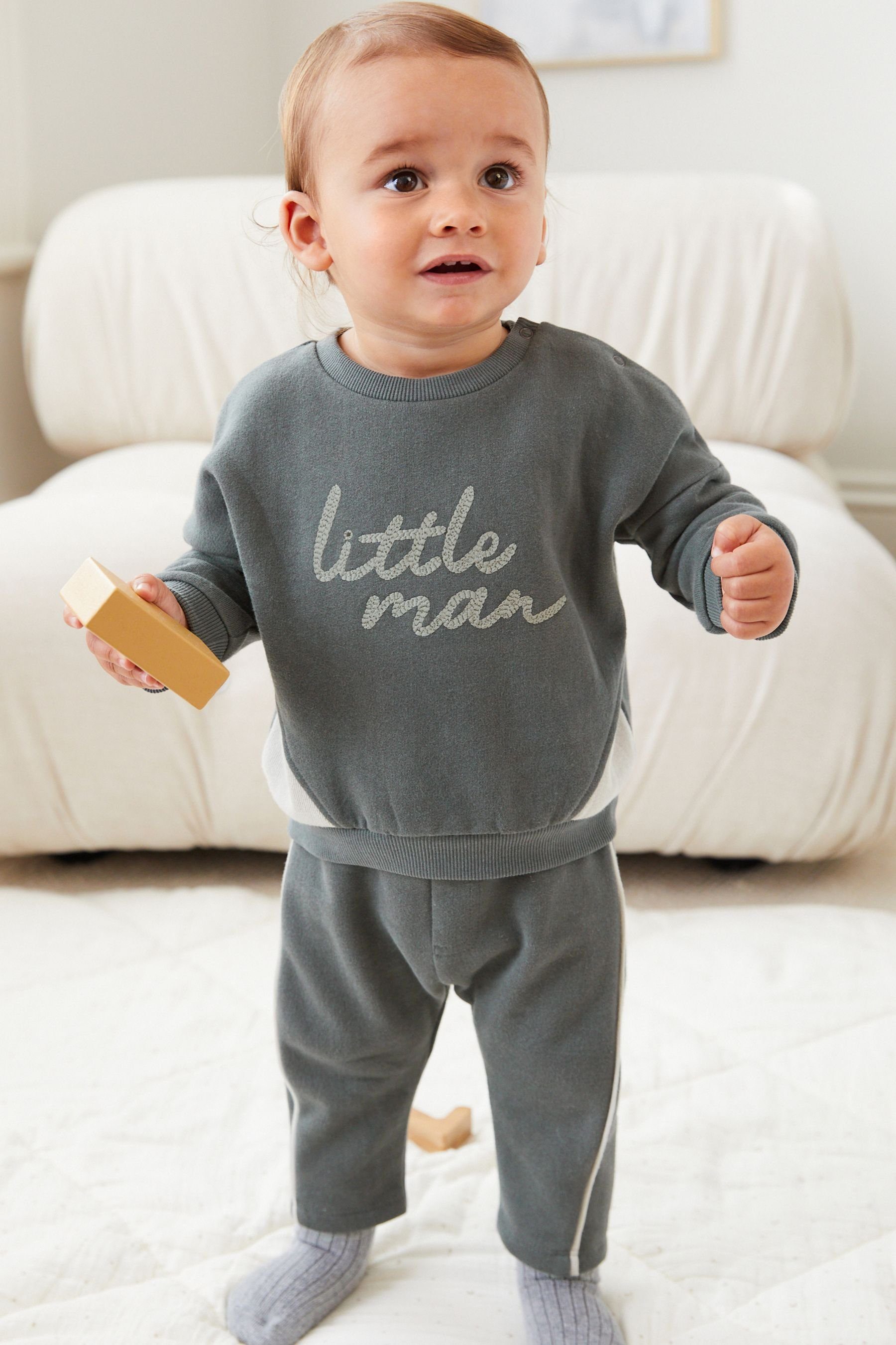 (2-tlg) 2-teiliges Jogginghose Baby-Set Sweatshirt Charcoal Man Next mit Little Sweatanzug Grey und