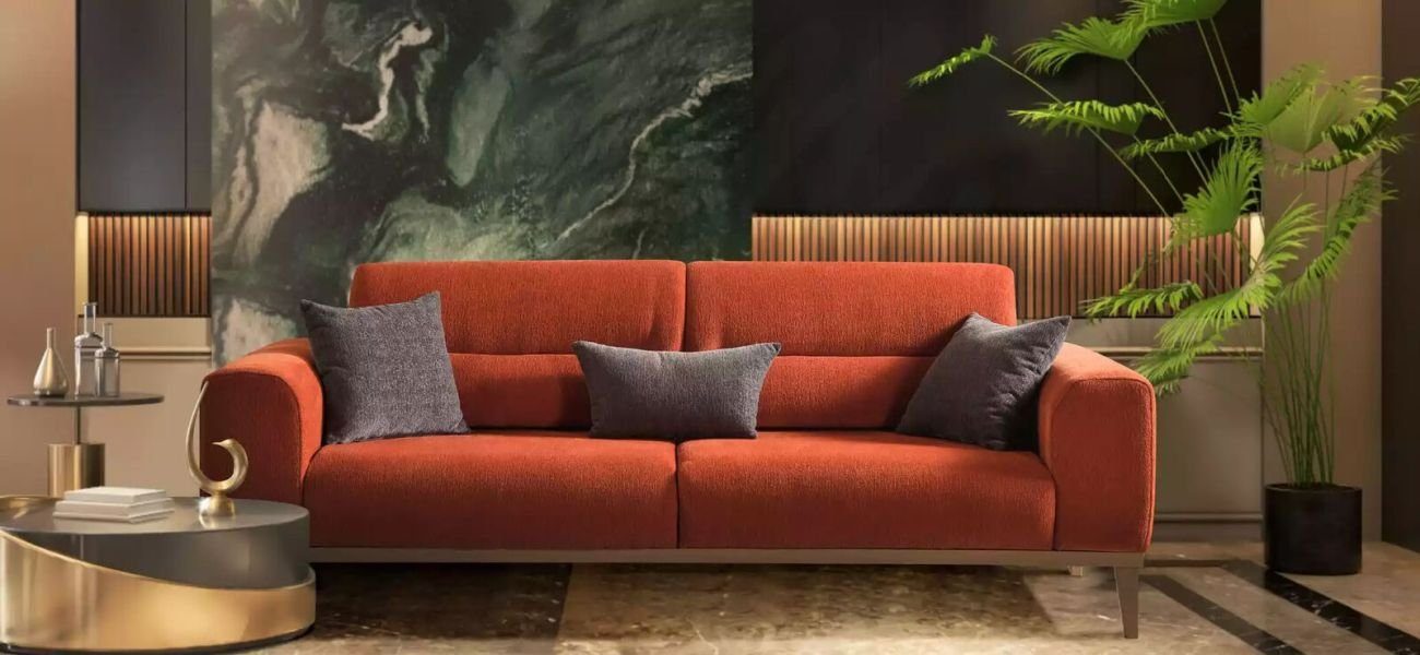 JVmoebel 3-Sitzer Dreisitzer Sofa 3 Sitzer Stoffsofa Klassisches Orange Stoff Couch Neu, 1 Teile, Made in Italy