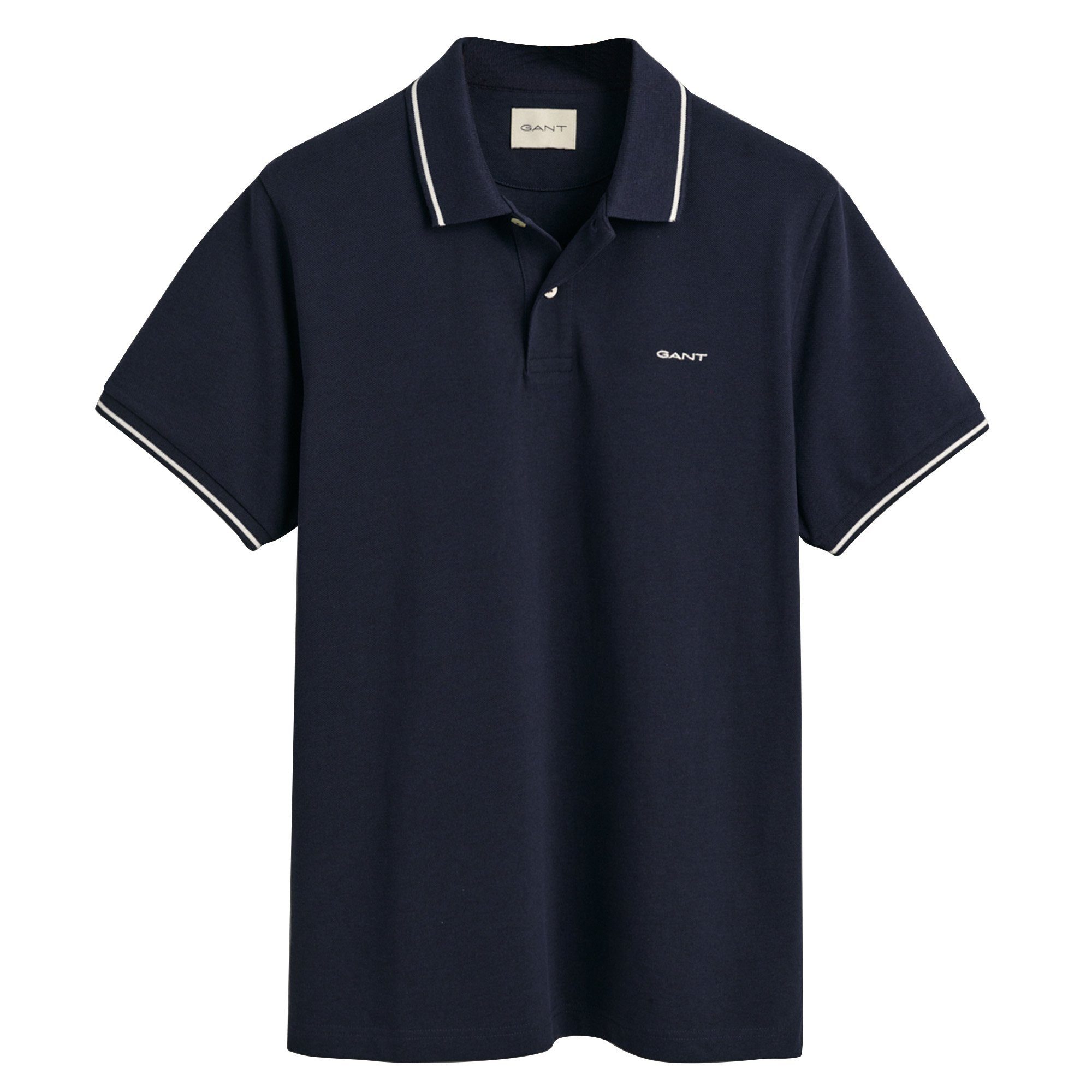 Gant Tipping Piqué Poloshirt Navy - Größe M günstig online kaufen