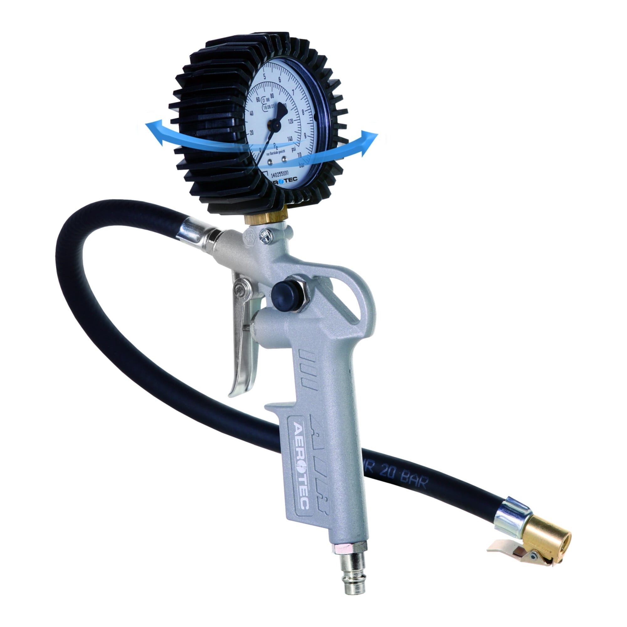 Aerotec Reifenfüllmessgerät Aerotec Reifenfüller GEEICHT mit 30 cm Schlauch inkl.3er Adapter Set