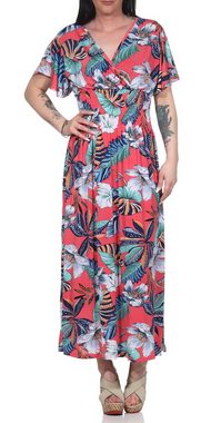 Aurela Damenmode Sommerkleid Lange Kleider für Damen luftig & leichte Sommerkleider (1-tlg) mit Blumendruck, Raffung in der Taille, Gesamtlänge: 132 - 135cm, langes Strandkleid