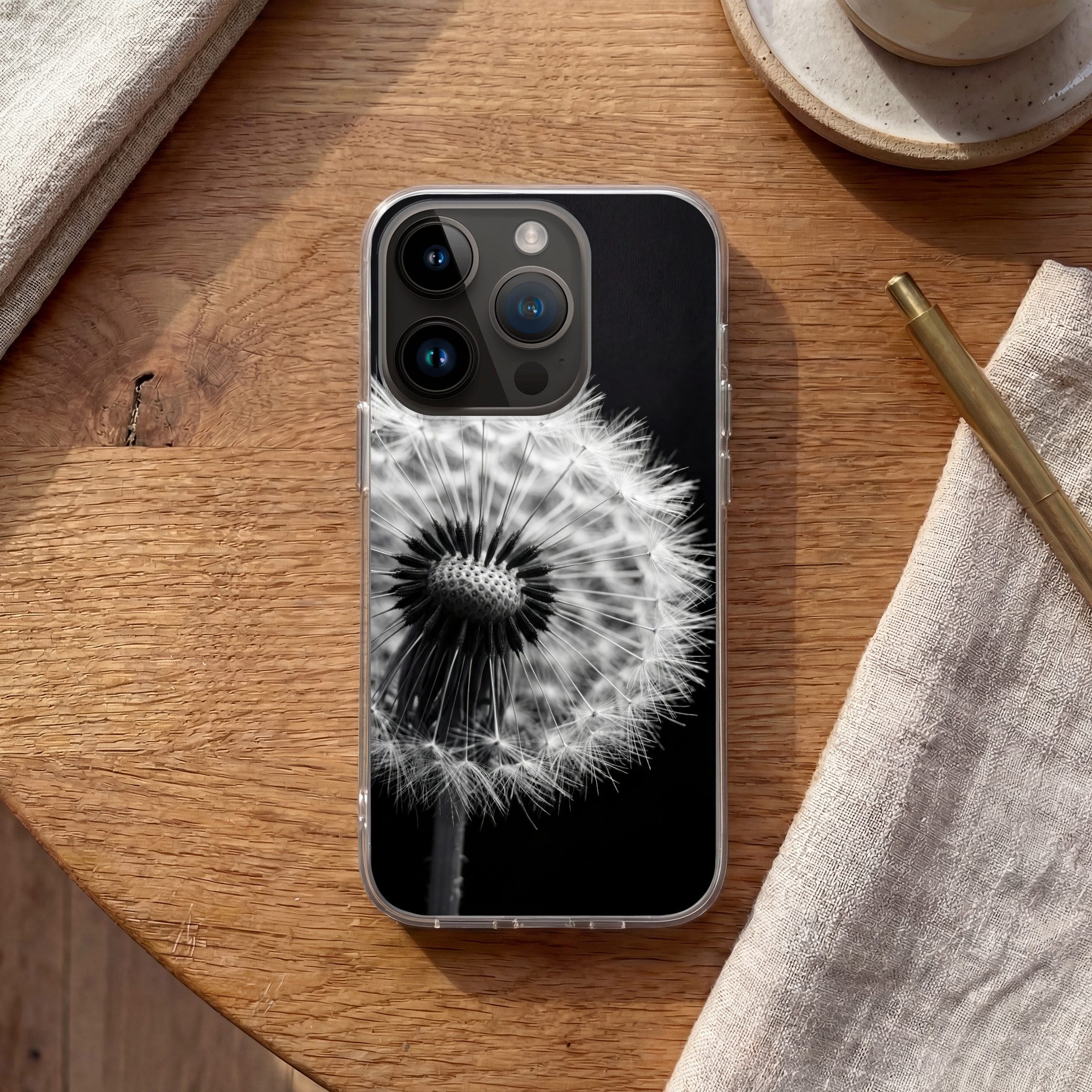 MuchoWow Handyhülle für Apple iPhone 14 Pro Pusteblume - Schwarz - Weiß, Smartphone-Bumper, Print, Handy Schutzhülle Dünn