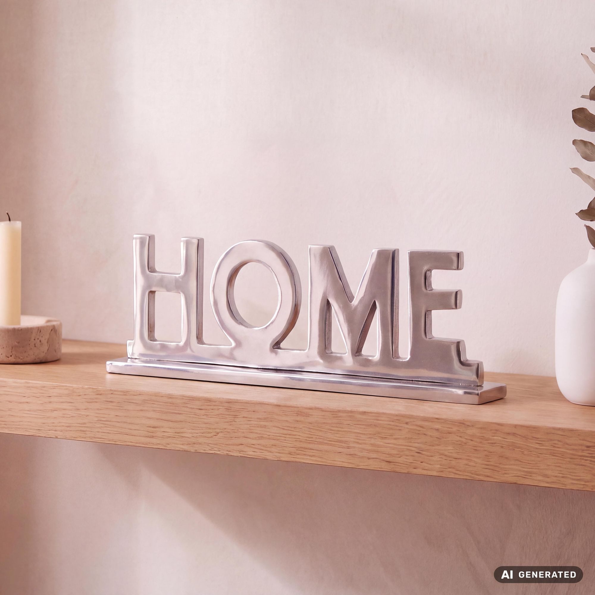 FINEBUY Deko-Buchstaben FB43298 Home Schriftzug Deko Wohnzimmer Tisch Dekoration Aluminium (Home Deko Schriftzug Design Wohnzimmer Dekoration), Wohndeko für Esstisch Silber 22 cm, Aluminium Alu