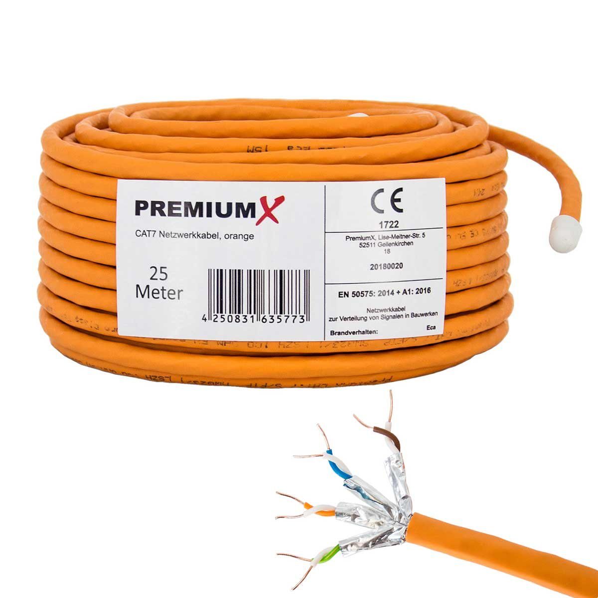 PremiumX 25m CAT 7 Netzwerkkabel Simplex LANKabel Datenkabel S/FTP PiMF PoE Eca Cat7