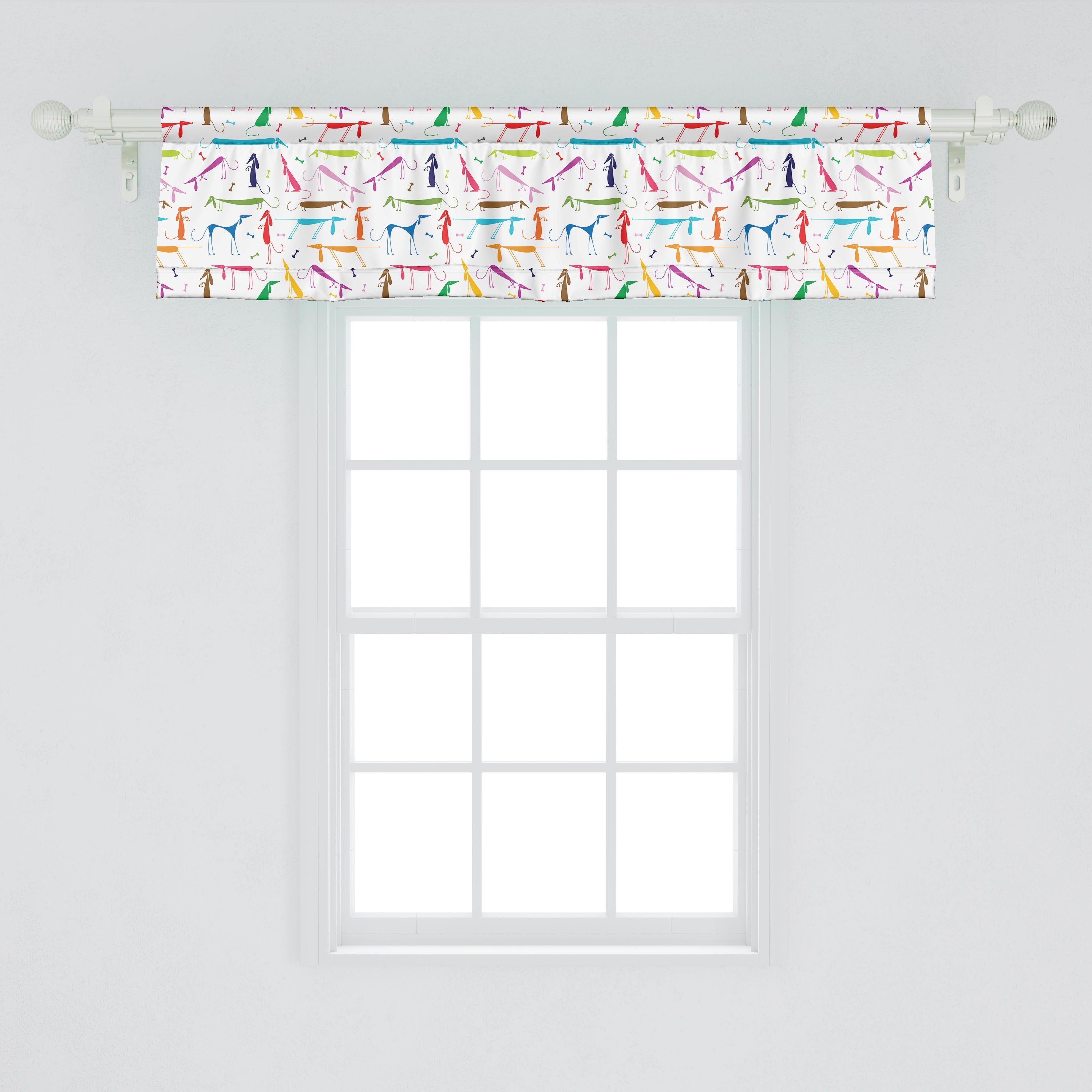 Küche Scheibengardine Vorhang Hundeliebhaber mit für Schlafzimmer Microfaser, Abakuhaus, Dekor Volant Stangentasche, Cartoon-Dackel