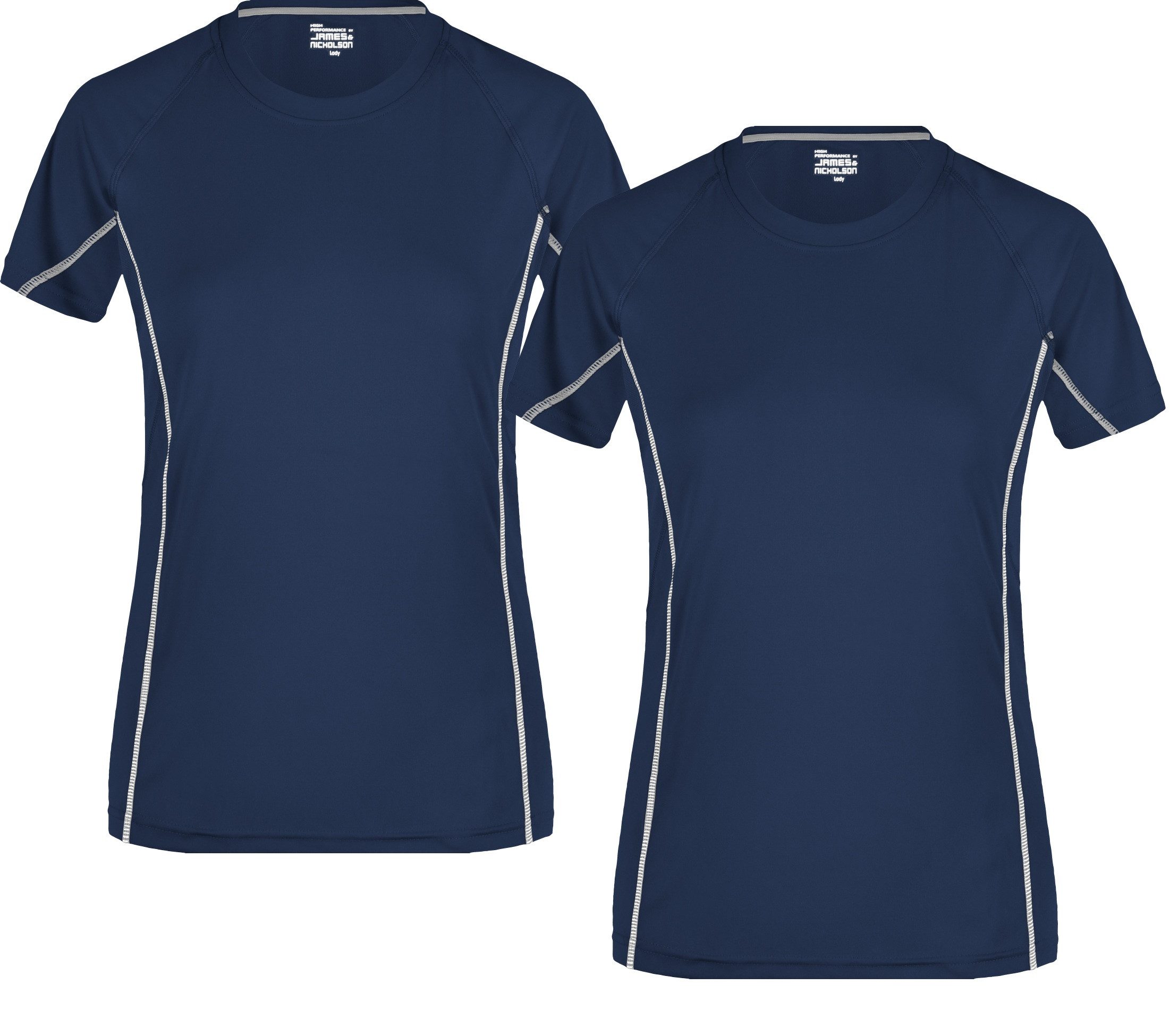 James & Nicholson Laufshirt Doppelpack Damen Sportshirt mit reflektierenden Details JN422 (Doppelpack, 2 Stück) Feuchtigkeitsregulierend, atmungsaktiv und schnell trocknend