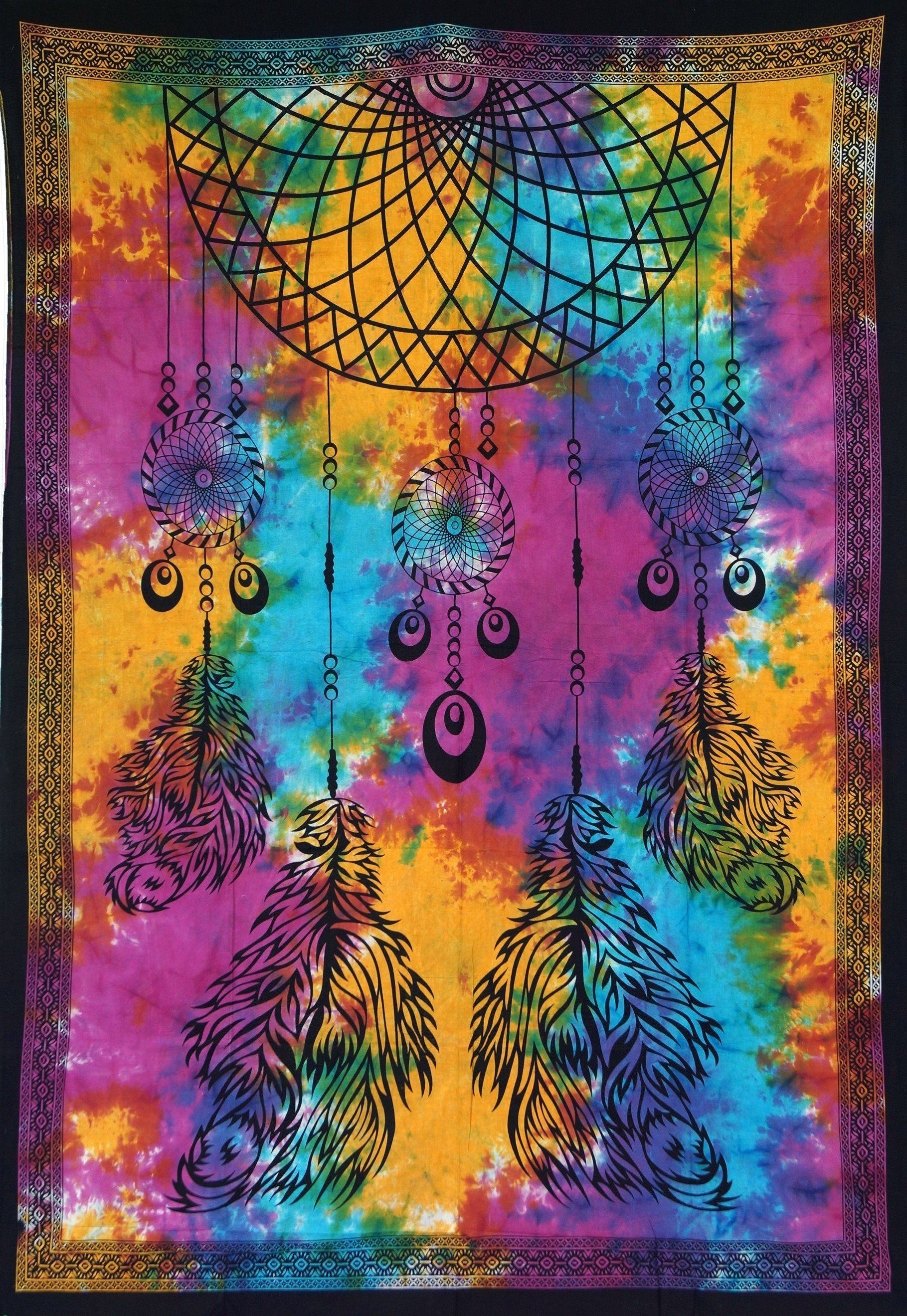 Traumfänger indische Wandbehang, Tagesdecke -.., Tagesdecke Regenbogen Guru-Shop / Chakra Boho-Style