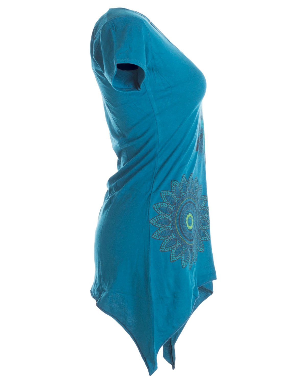 Vishes Tunikakleid Asymmetrisches Longshirt m. großen Blumen bedruckt Boho, Elfen, Hippie Style