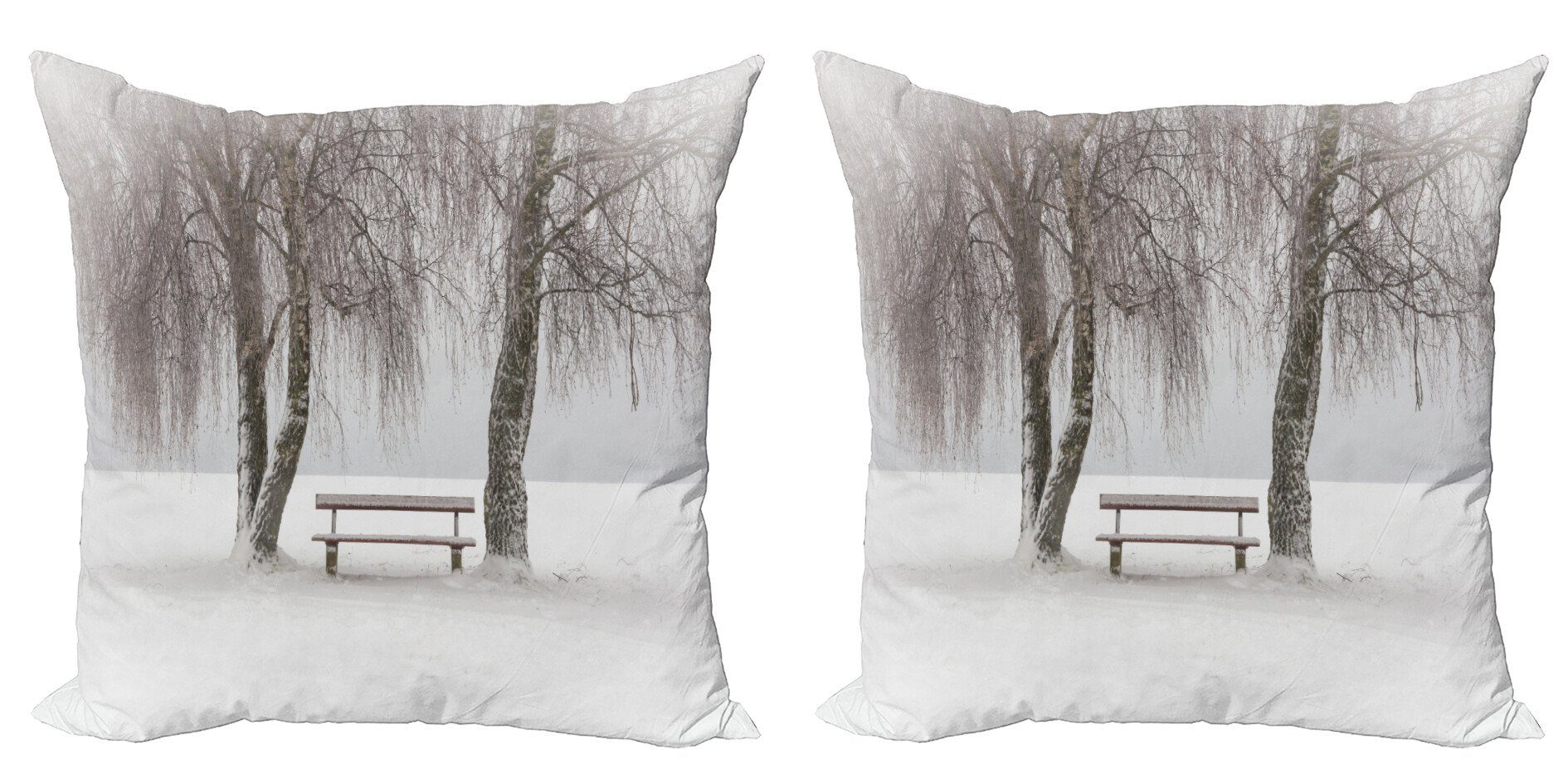 (2 Winter Kissenbezüge Bäume Modern Schneeflocken Doppelseitiger Accent Digitaldruck, Stück), Bench Abakuhaus