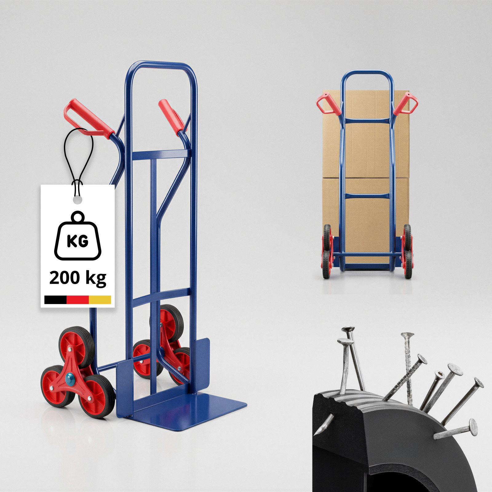 Grafner Treppensackkarre Treppensteiger Sackkarre Transportkarre Handkarre Handwagen, bis 200kg, Treppensteiger, 6 Räder, Stahlrahmen