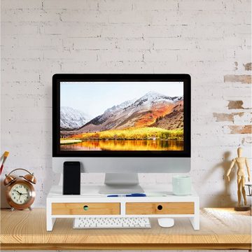 relaxdays Monitorständer Weiß mit Schubladen Monitor-Halterung