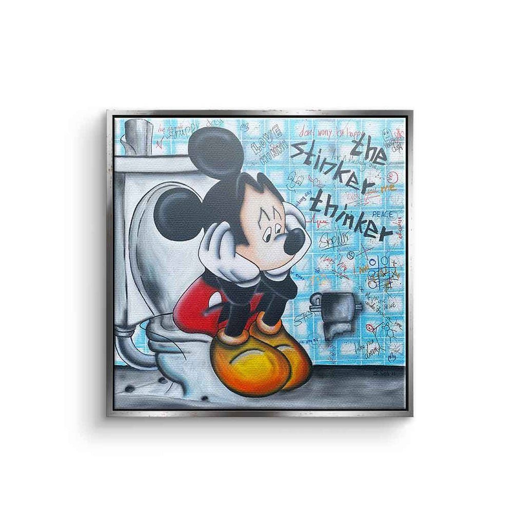 DOTCOMCANVAS® Leinwandbild, Leinwandbild The stinker Thinker Micky Maus Mickey Mouse Bad designed silberner Rahmen