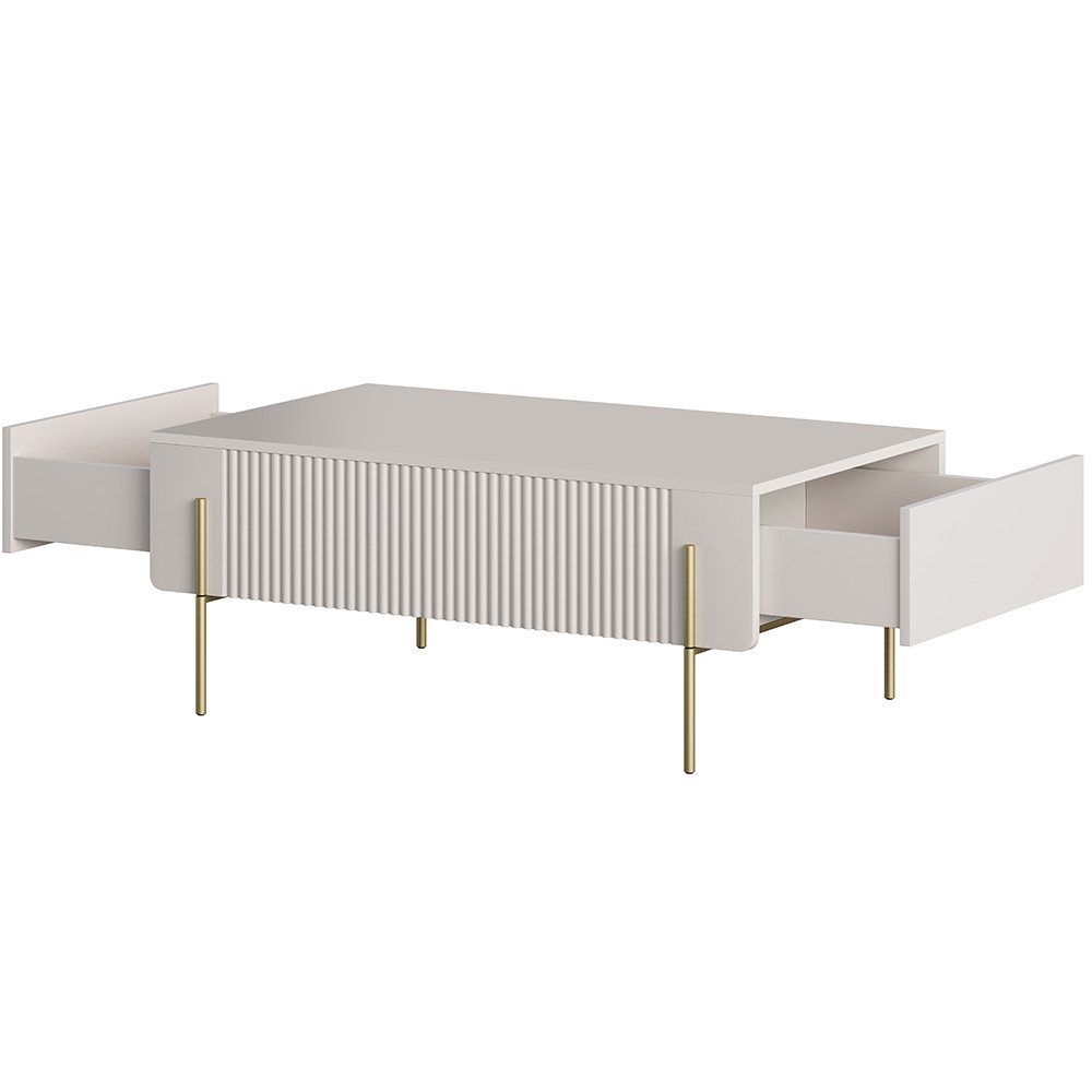 Lomadox Wohnzimmer-Set MEAFORD-141, (Mega-Spar-Set, 3-St., Lowboard Couchtisch Kommode), Kaschmir mit goldfarbenen Akzenten, Rillenfront, griffloses Design