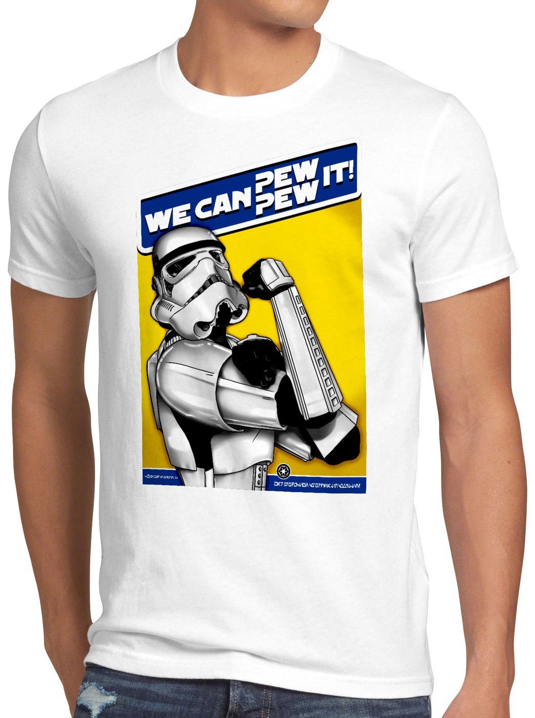 style3 Print-Shirt Herren T-Shirt Pew Pew It imperium sturmtruppen weiß
