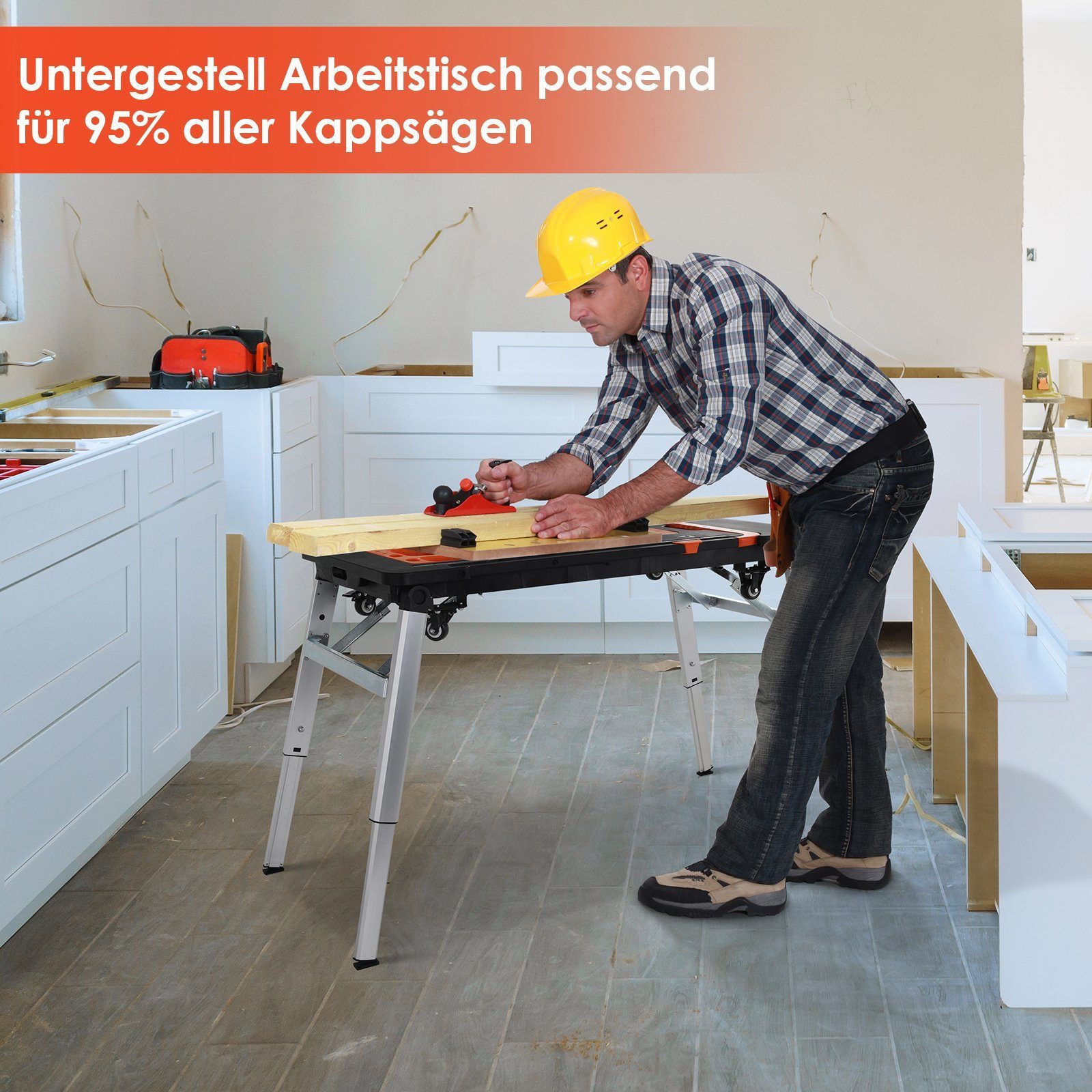 TLGREEN Werkbank für Haushalt DIY-Arbeitsplatz, Höhenverstellbar, (mit Integrierte Steckdose), 7-in-1 Tragbare Werkbank Klappbar, Arbeitstisch Mobile