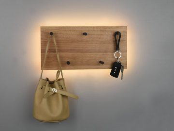 MIRRORS AND MORE Hängeregal, LED Wandregal + Wandgarderobe, Holz mit Beleuchtung Industrial Schweberegal schmal & Schlüsselhalter