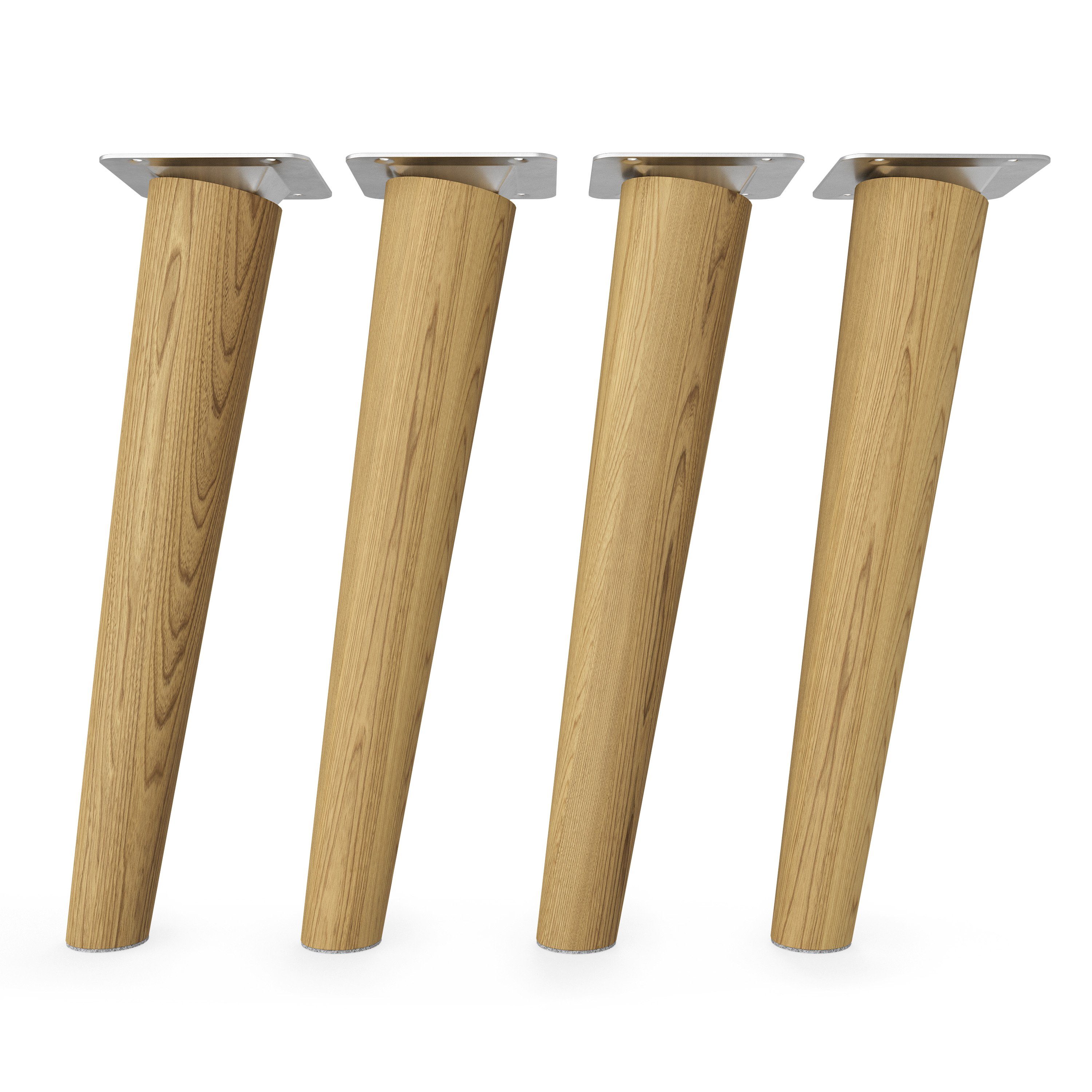 sossai® Möbelfuß Holzfüße Rund schräge Ausführung - Eiche, (4-St), 8cm - 71cm