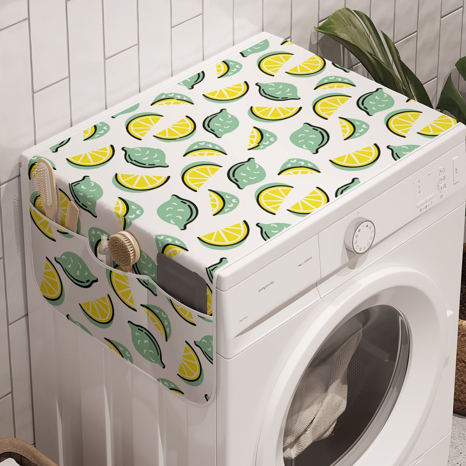 Abakuhaus Badorganizer Anti-Rutsch-Stoffabdeckung für Waschmaschine und Trockner, Zitrone Grafische Vibrant Sour Früchte