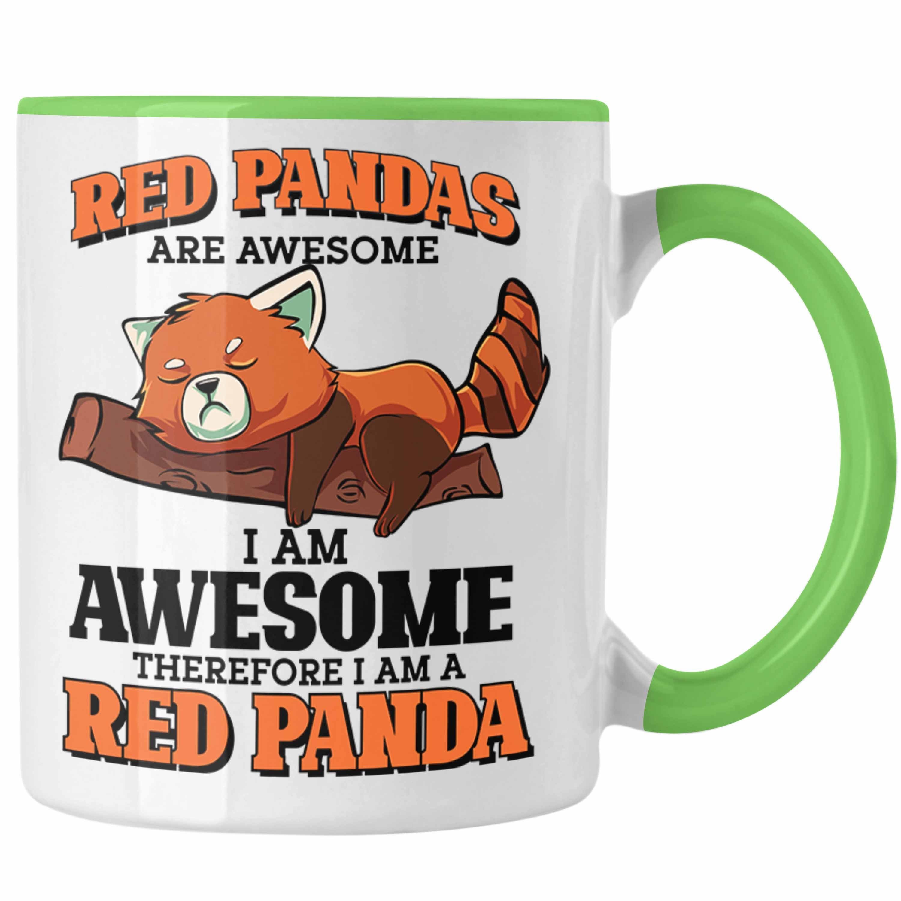 Trendation Tasse Lustige Roter Panda Tasse Spruch Geschenk für Panda-Liebhaber Grün