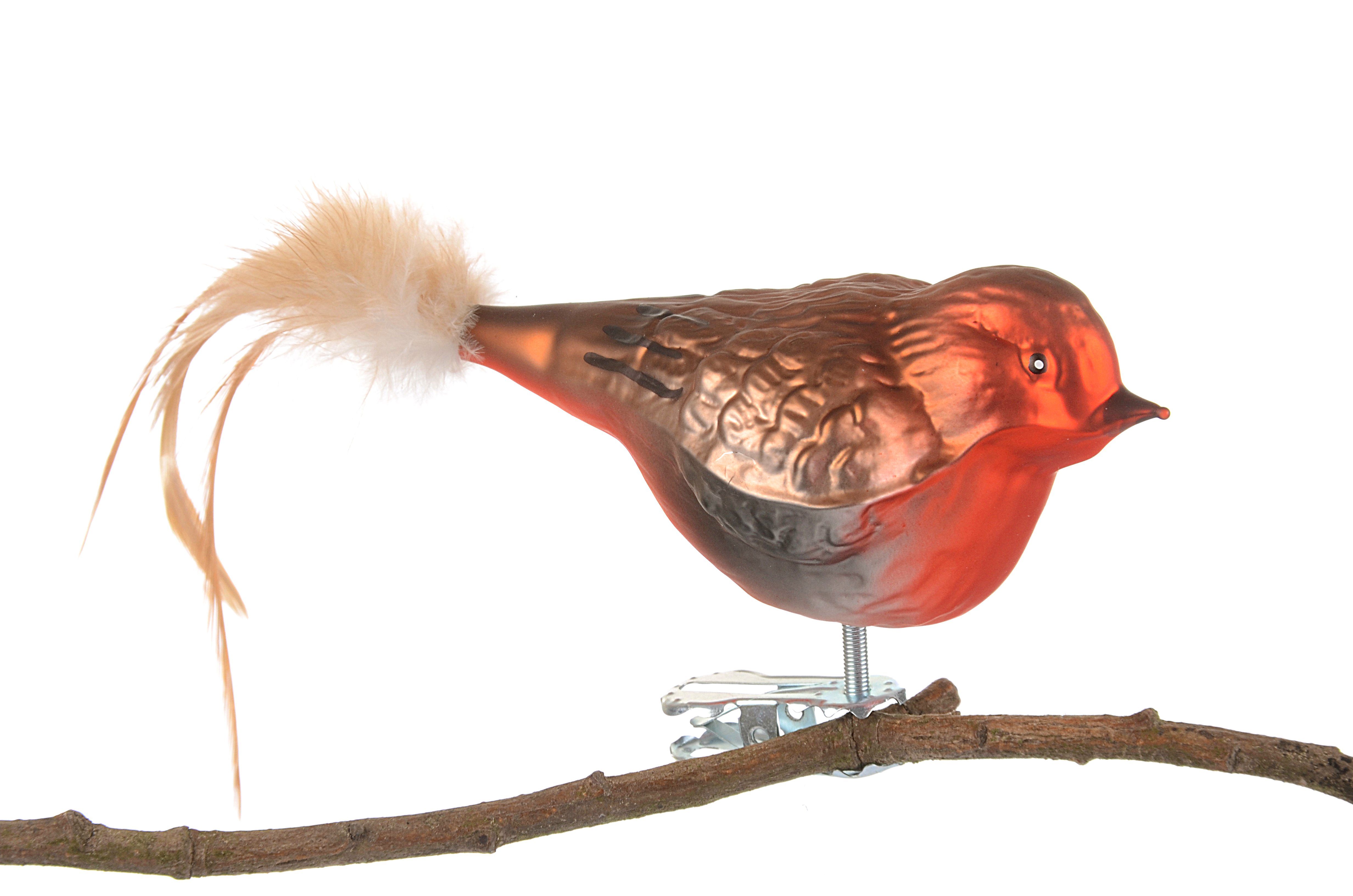 Birds of aus Glass handdekoriert, Herstellung Rotkehlchen eigener mit Glasvogel Christbaumschmuck mundgeblasen, Naturfeder