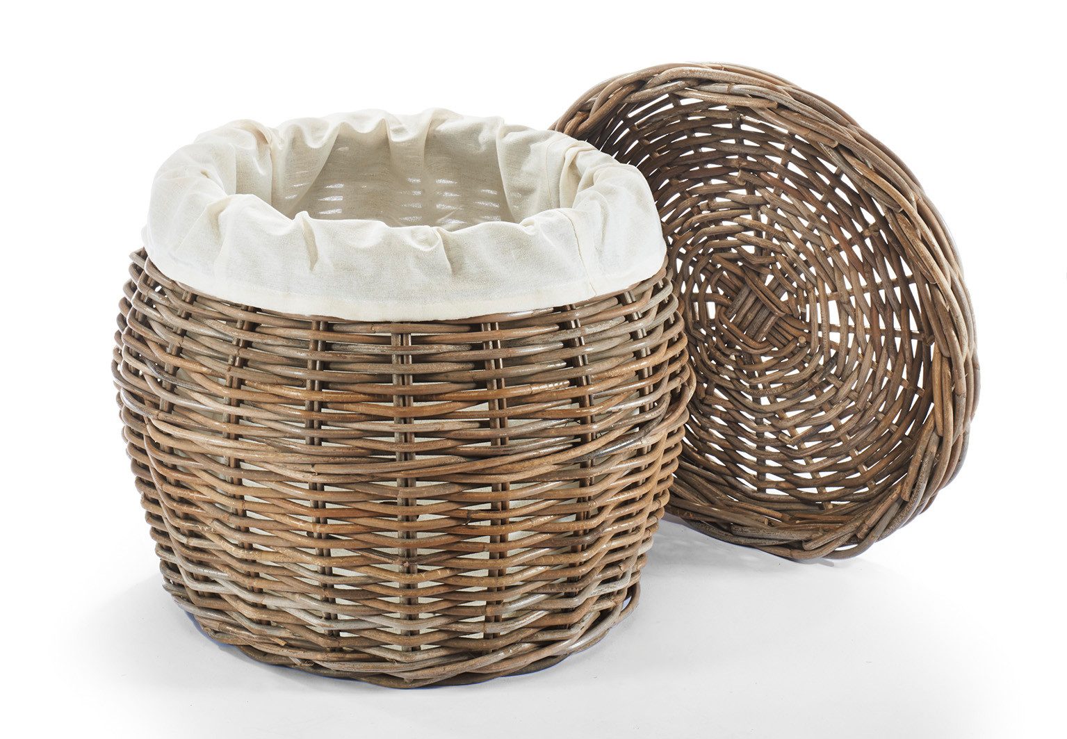 Kobolo Aufbewahrungskorb Wäschebehälter - Rattan - Stoffeinsatz und Deckel (1 St)