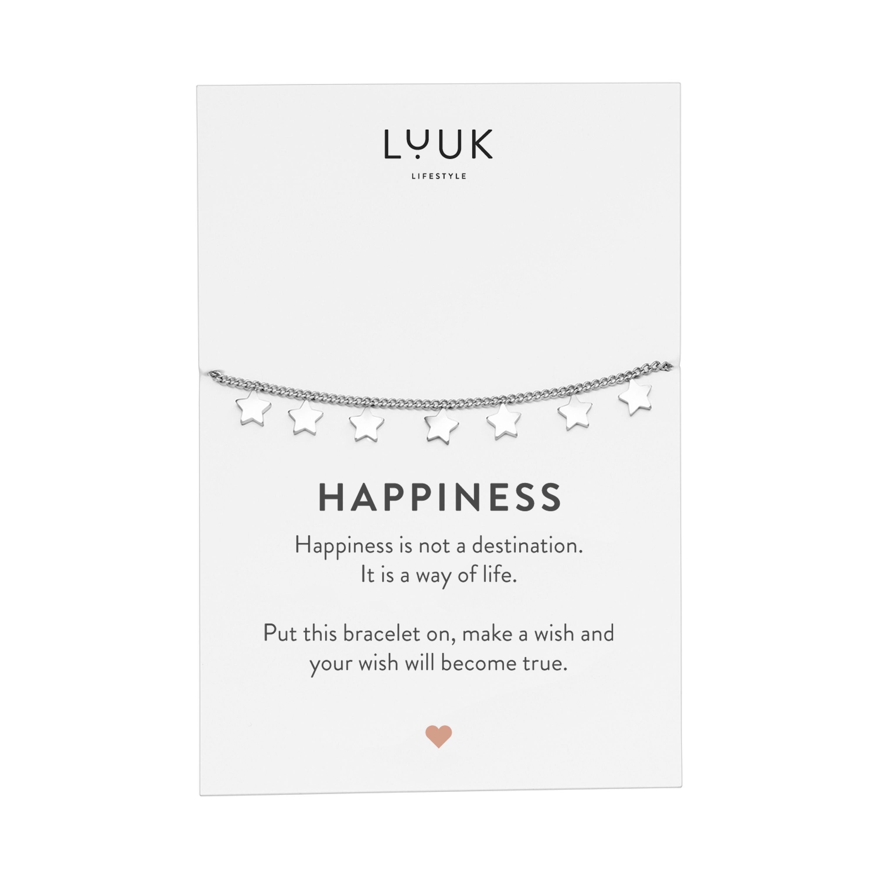 LUUK LIFESTYLE Edelstahlarmband Sterne, Damen Armkette, Glücksbringer, wasserfest, mit Happiness Spruchkarte