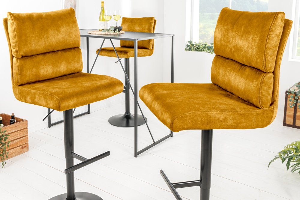 riess-ambiente Barhocker COMFORT senfgelb/schwarz - Samt, Metall, höhenverstellbar, weich (Einzelartikel, 1 St), Drehbarer Stuhl mit Lehne - ideal für Wohn- und Esszimmer oder Küche