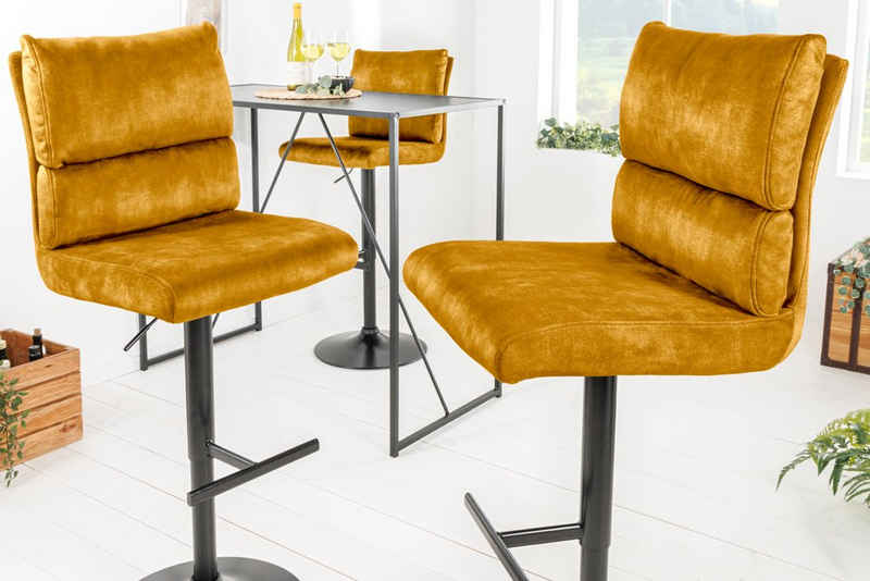 riess-ambiente Barhocker COMFORT senfgelb / schwarz (Einzelartikel, 1 St), Samt · Metall · höhenverstellbar · drehbar · Stuhl mit Lehne · Design