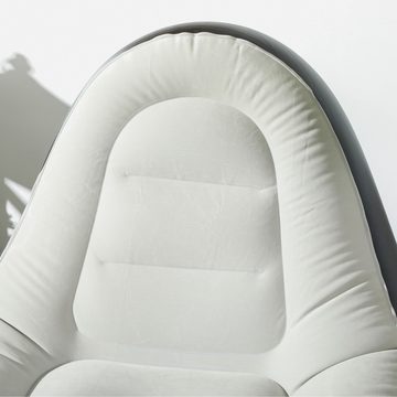 Outsunny Luftsessel Aufblasbares Sofa mit Fußhocker, Becherhalter, (Aufblasbarer Sessel, Luftsofa), für Camping, Zuhause, Hellgrau, 125 x 100 x 87 cm