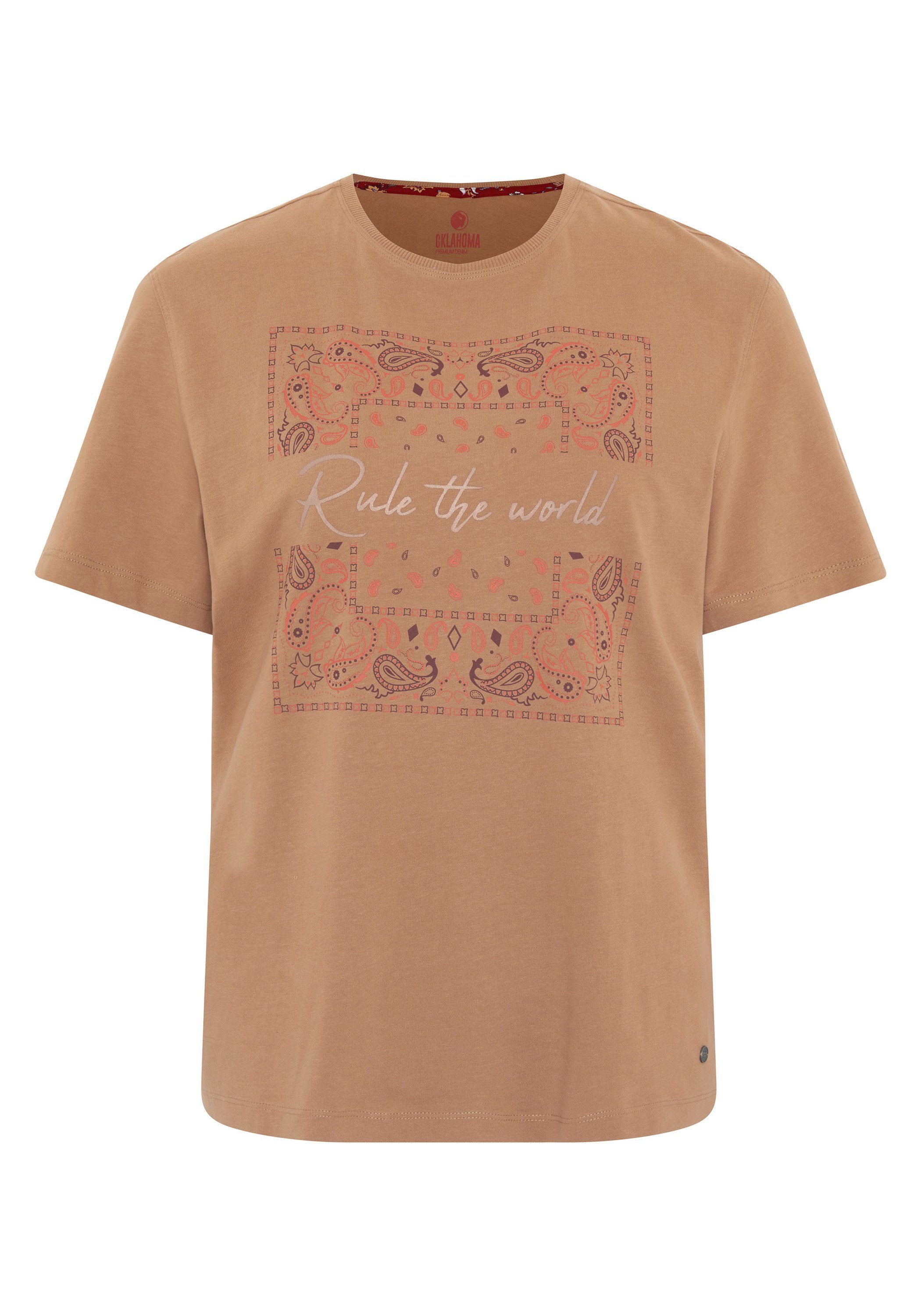Oklahoma Jeans Print-Shirt 17-1430 Brown Pecan mit Frontprint