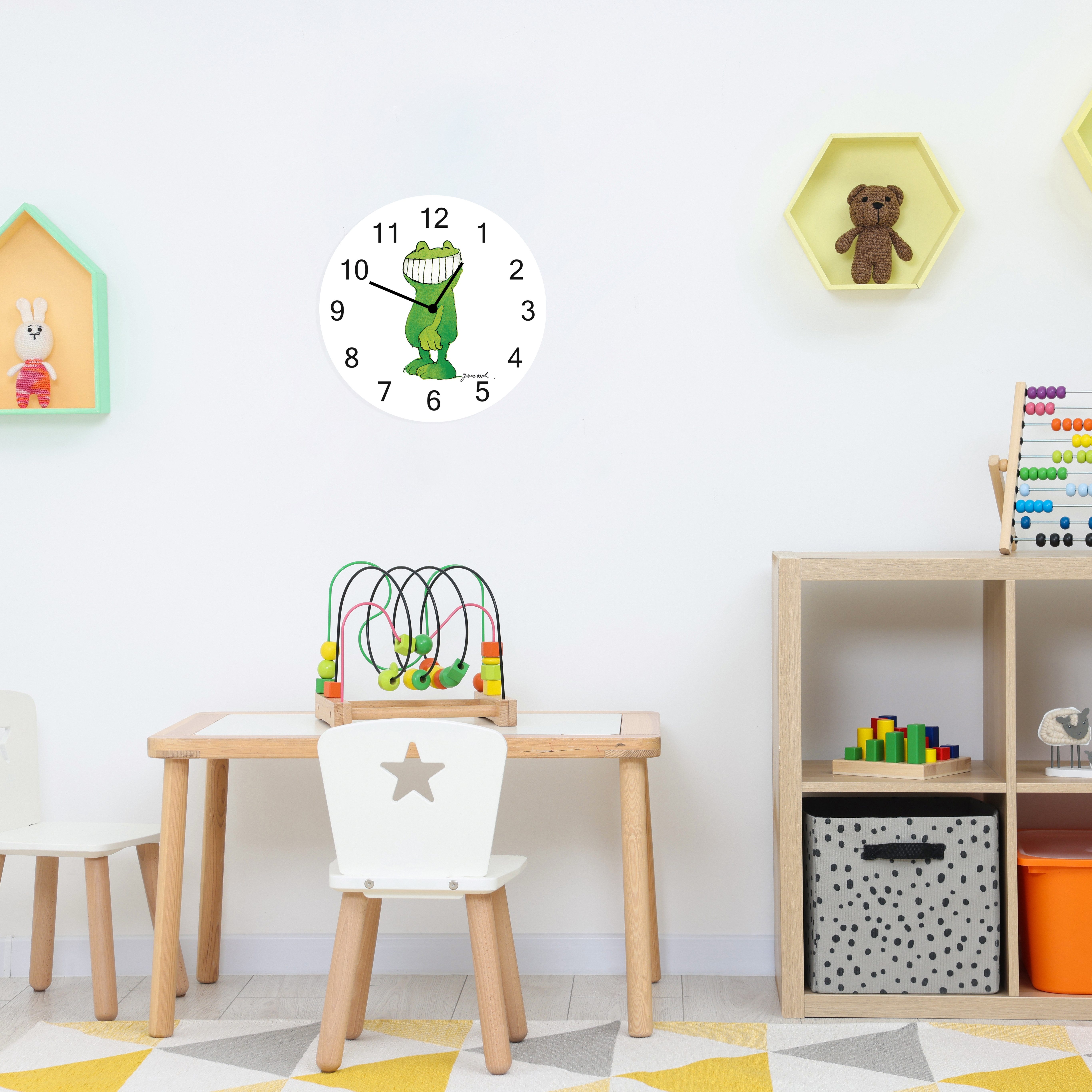 LuckyLinde Wanduhr Frosch (Wanduhr, Uhr, geräuschlos, JANOSCH, Kindermotiv, Panama)