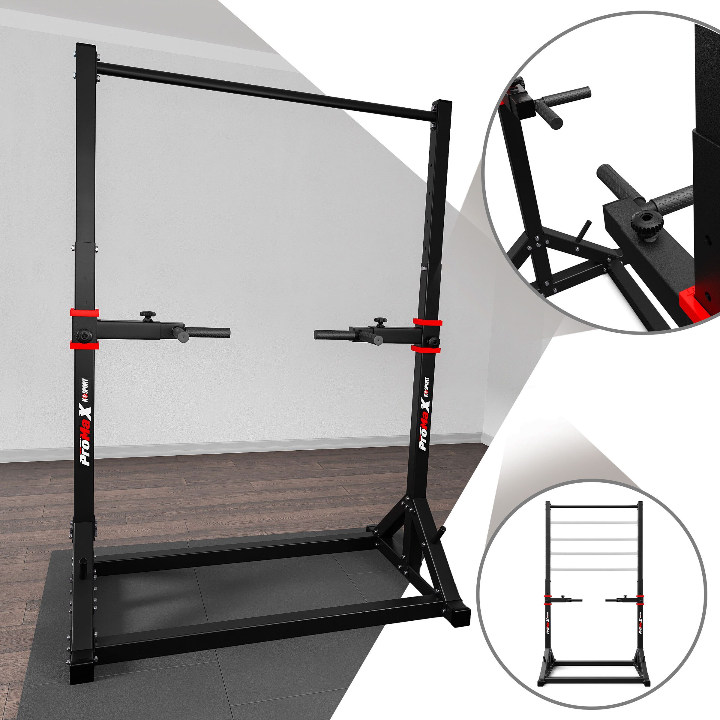 K-SPORT Kraftstation mit integrierter Dip-Station bis 140kg, (Stationäre Pull-Up Bar & Gewichtsablage, Klimmzugturm für Muskeltraining, Pull Up Mate), Made in EU!